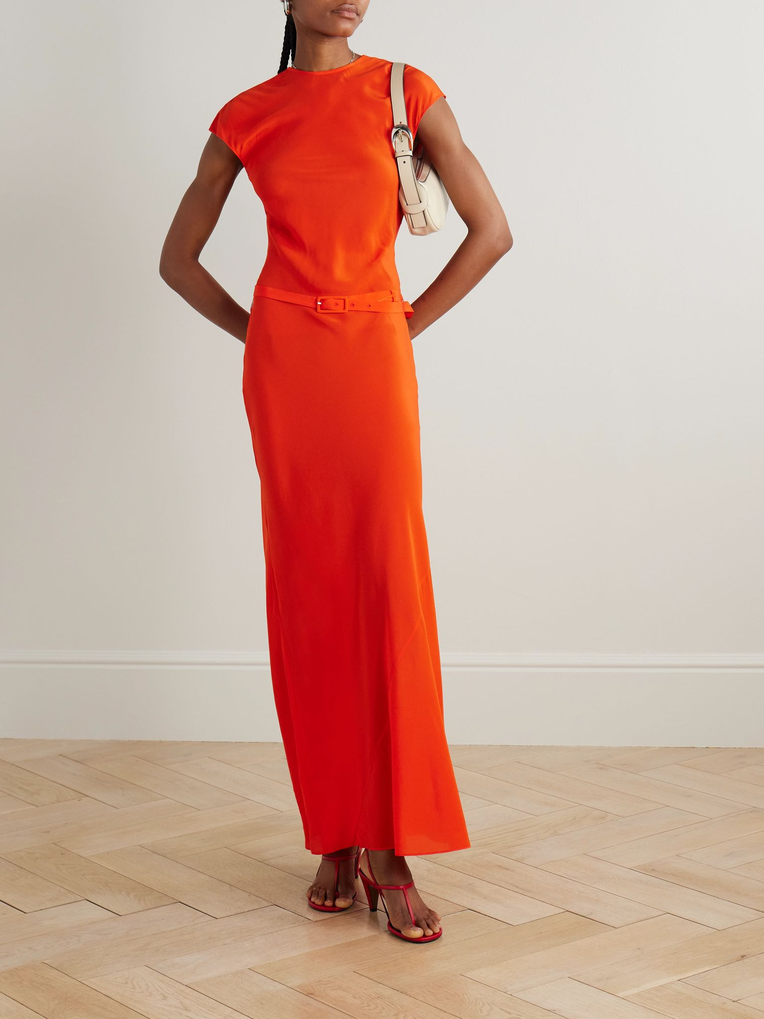 Fresca belted silk crepe de chine maxi dress Orange - 2