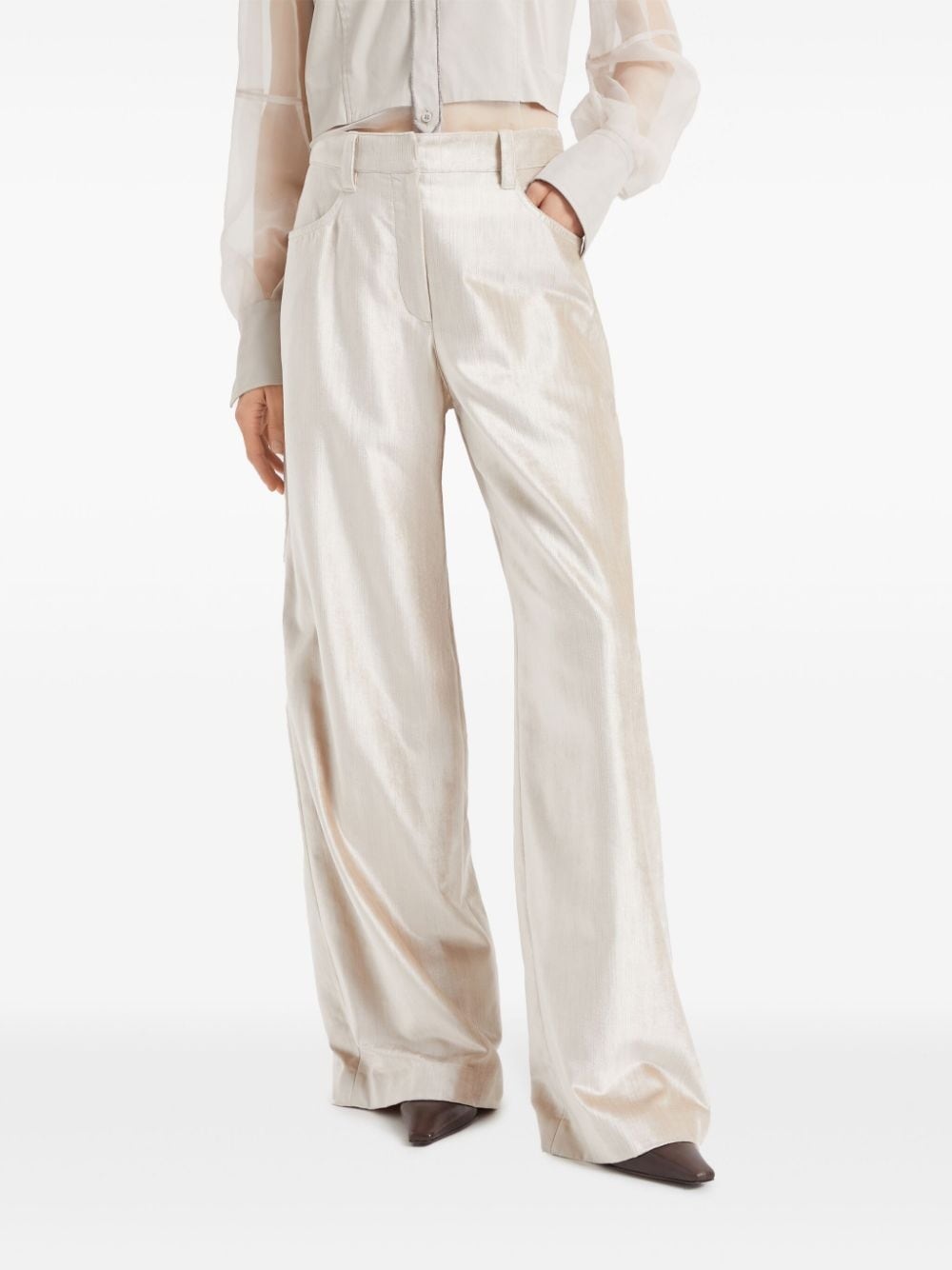 shimmer-finish wide-leg trousers - 3