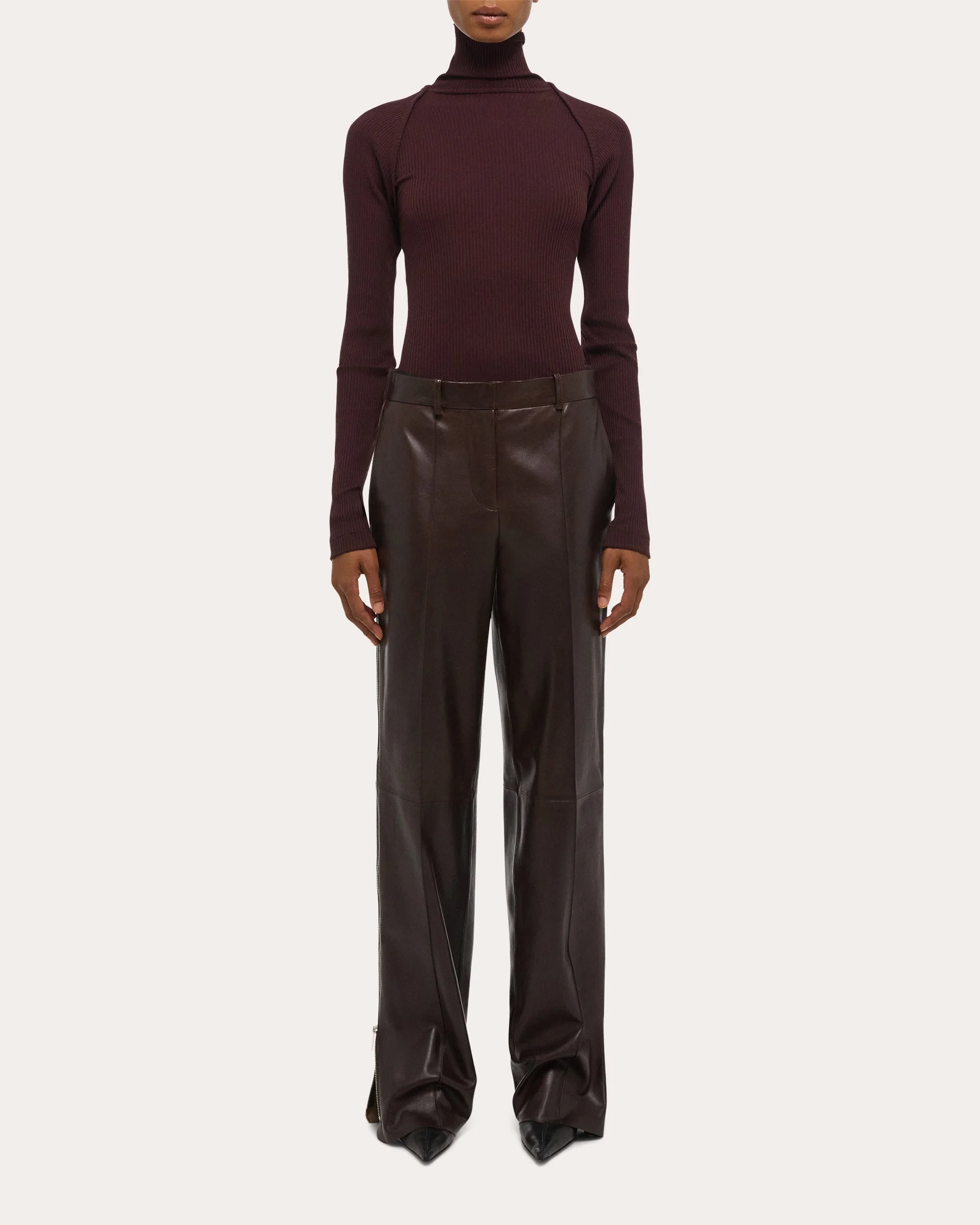 Bonded Leather Zip Trousers - 1