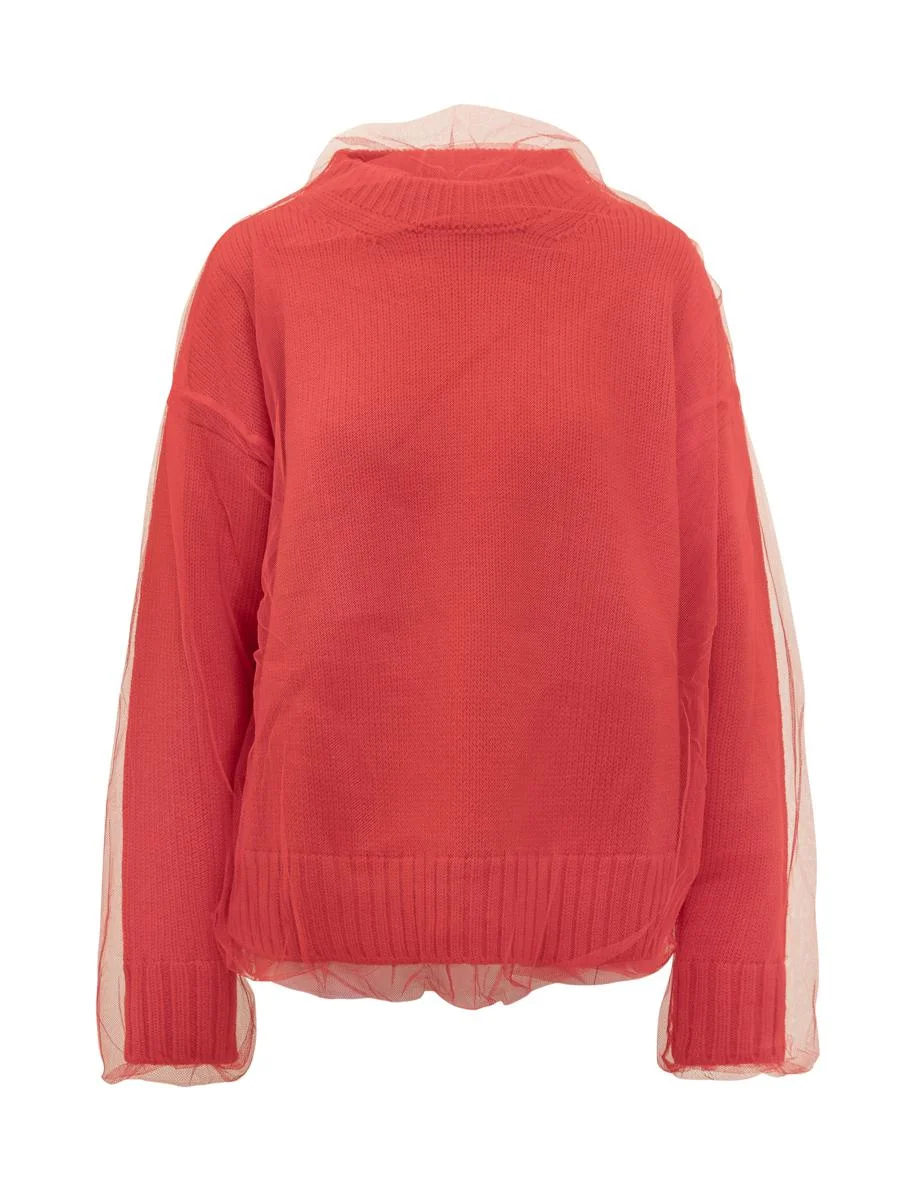 Msgm Jersey Cardigan With Tulle Msgm - 1