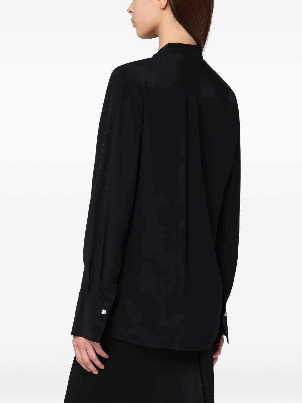 crystal-button satin-panel shirt - 3