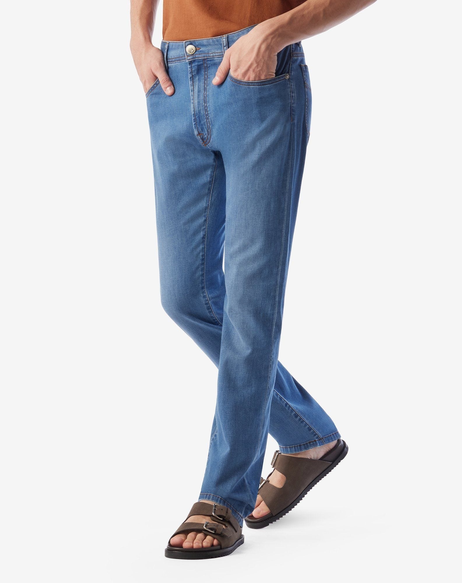 Light blue stretch denim 5-pocket trousers - 2