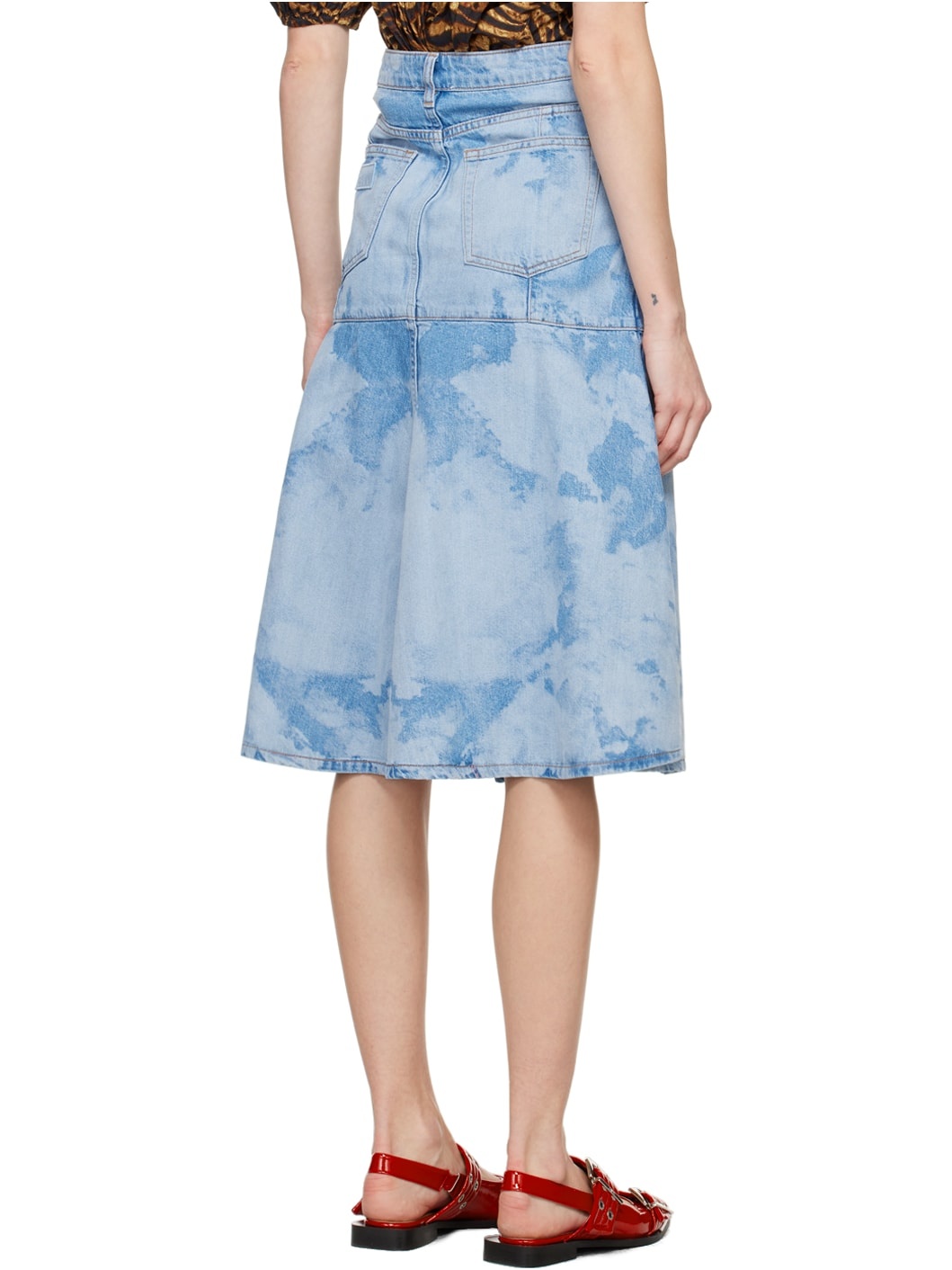 Blue Flared Denim Midi Skirt - 3