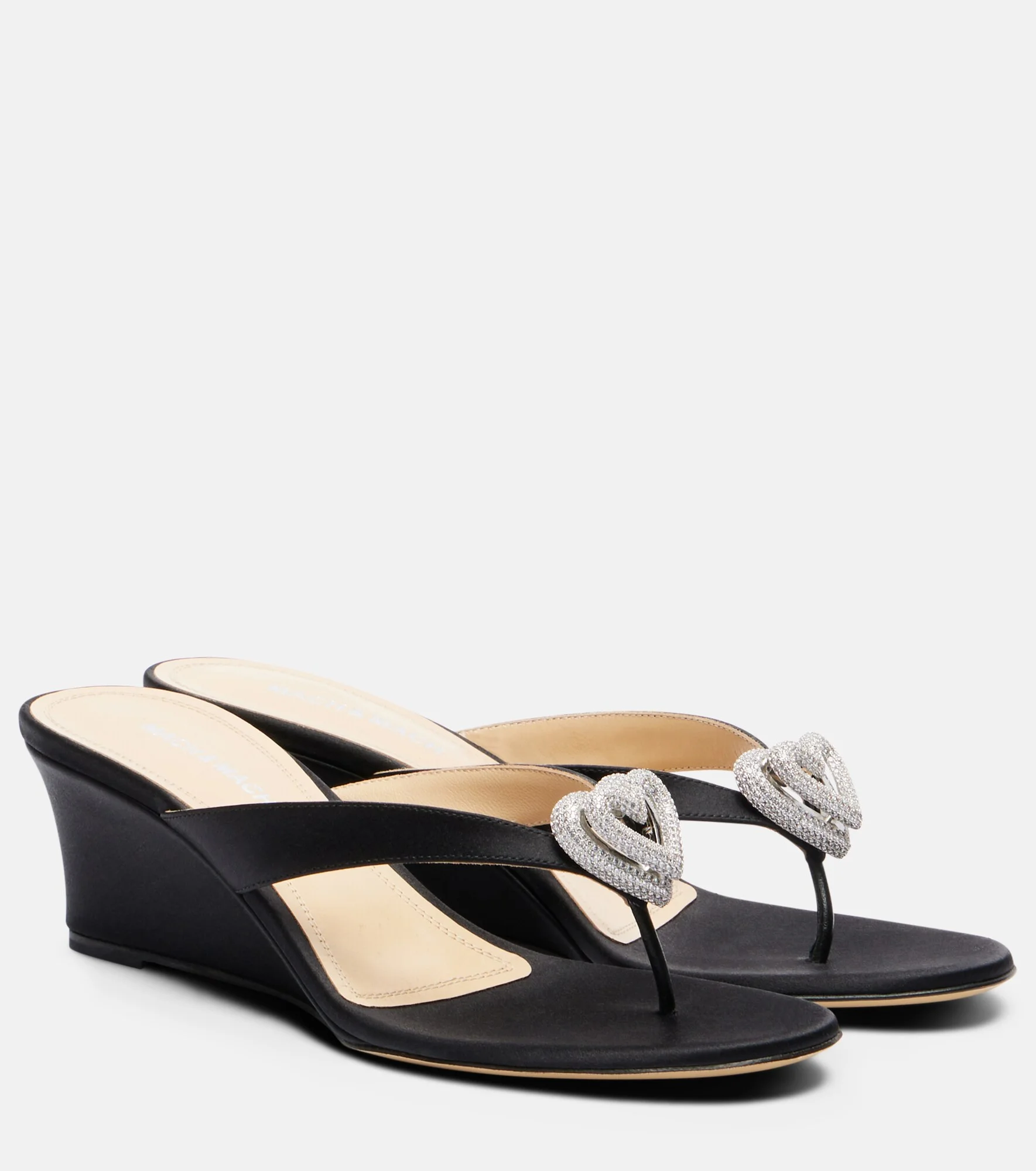 Double Heart satin wedge thong sandals - 1