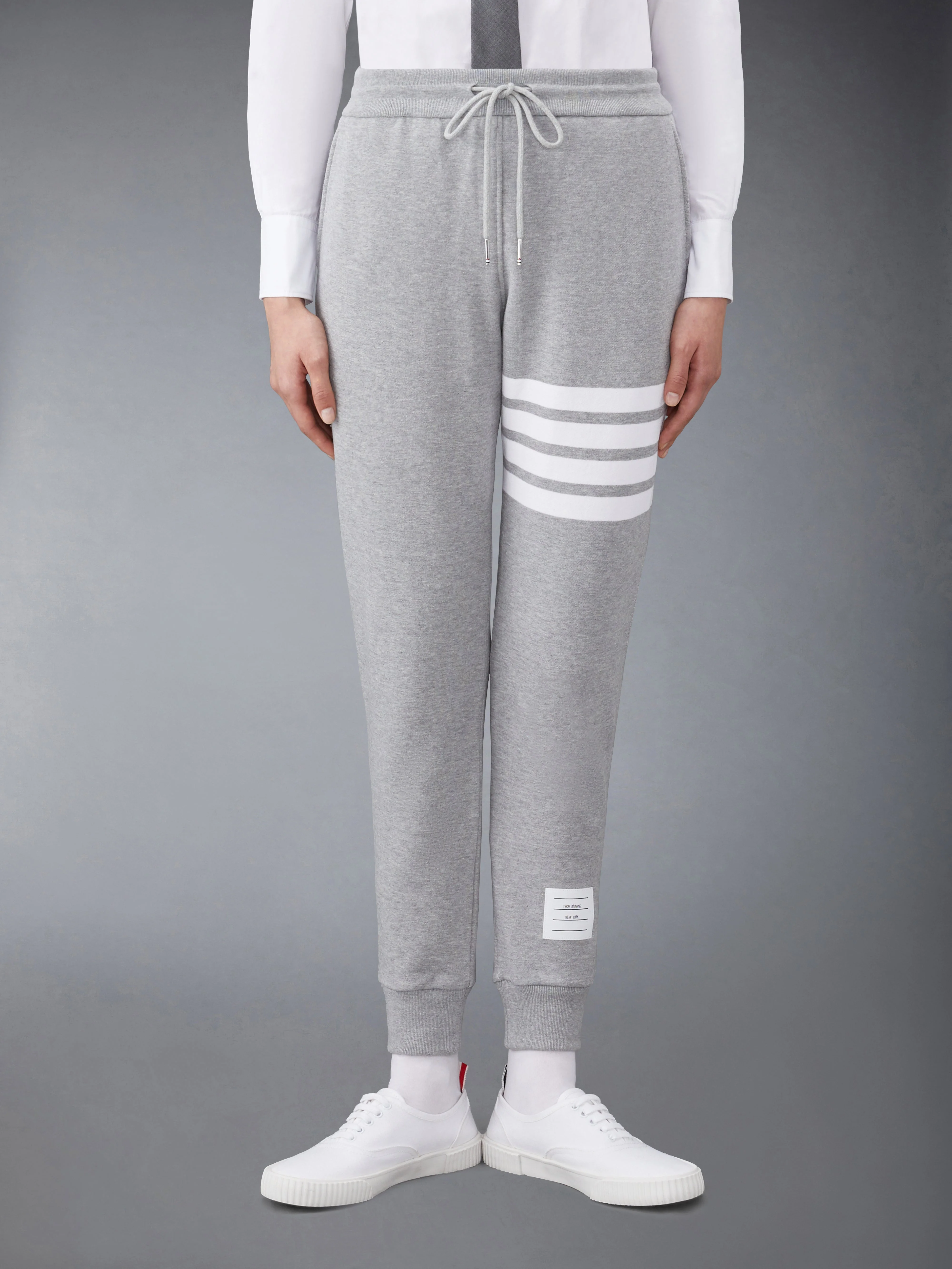 Light Grey Cotton Loopback Knit Engineered 4-bar Stripe Classic Sweatpant - 1