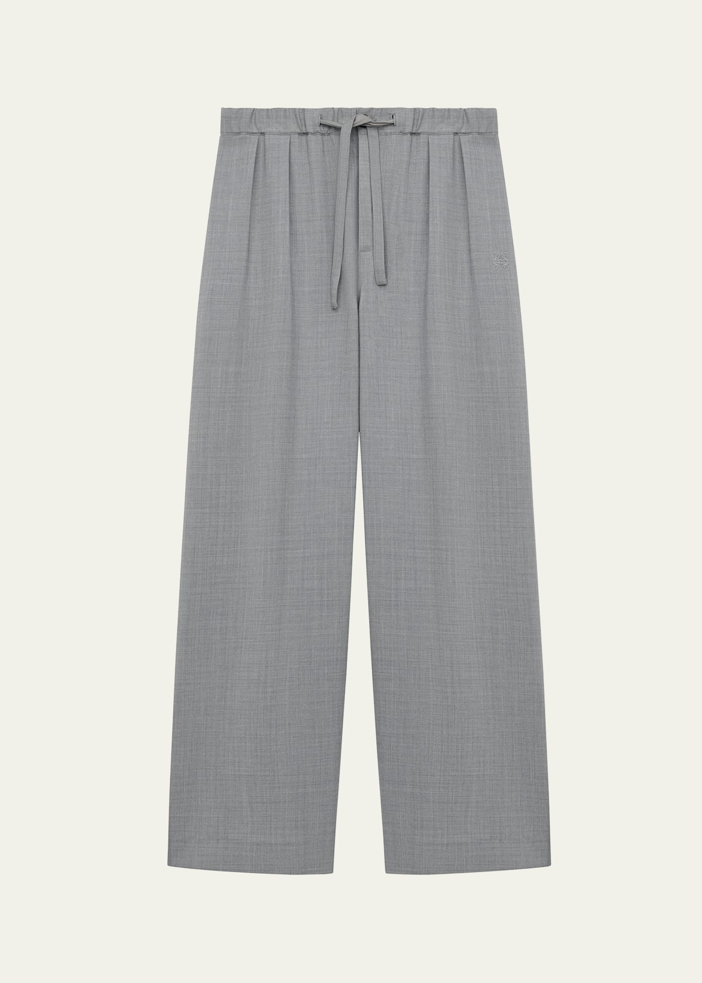 Men's Grey Light Wool Loose Trousers - 1