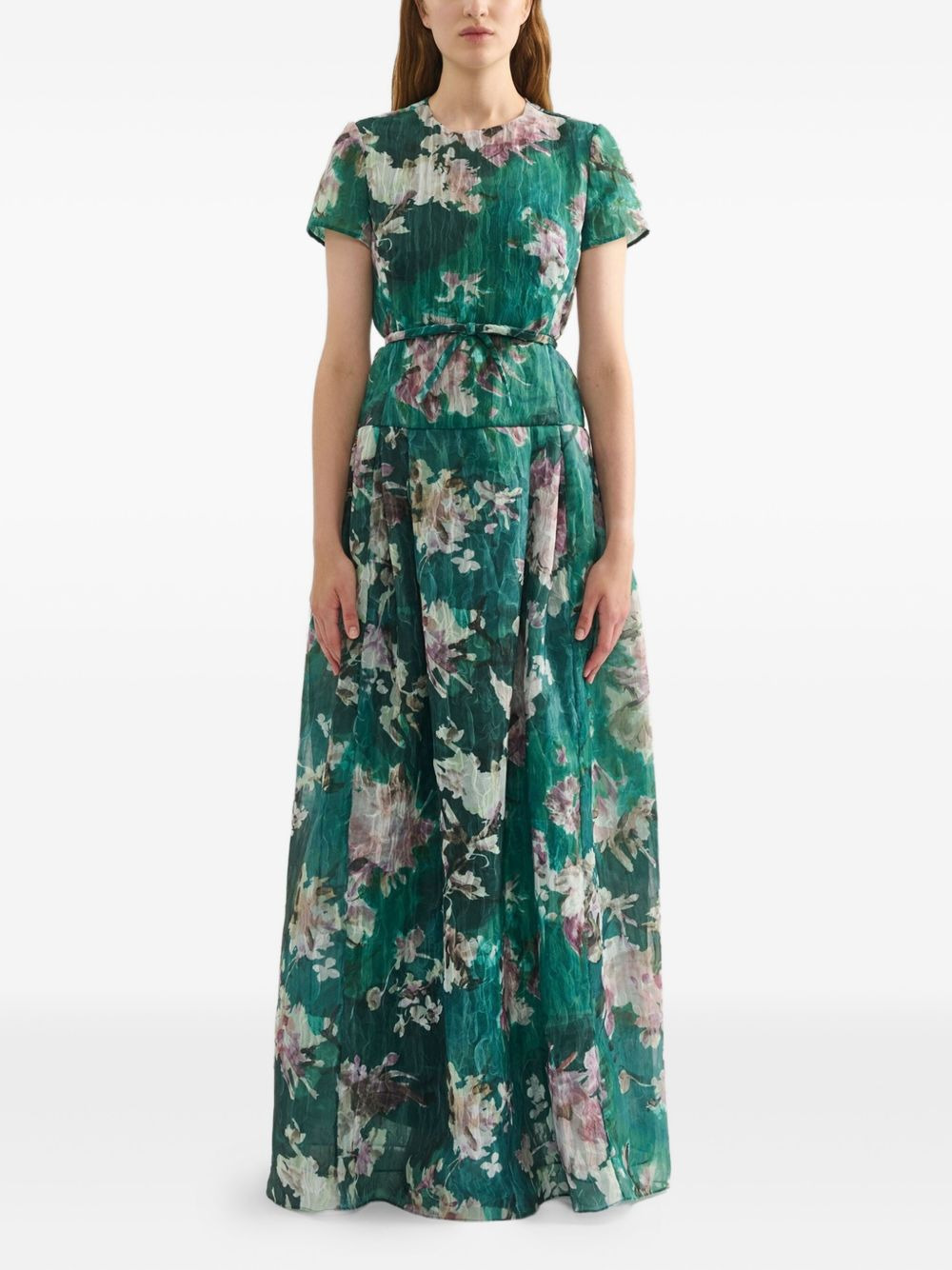 floral-print short-sleeve gown - 2