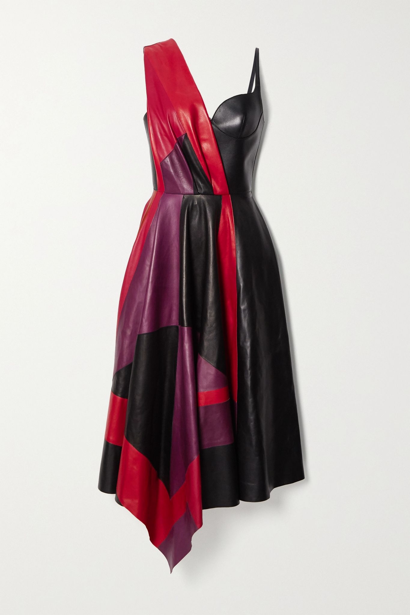 Asymmetric color-block leather dress - 1