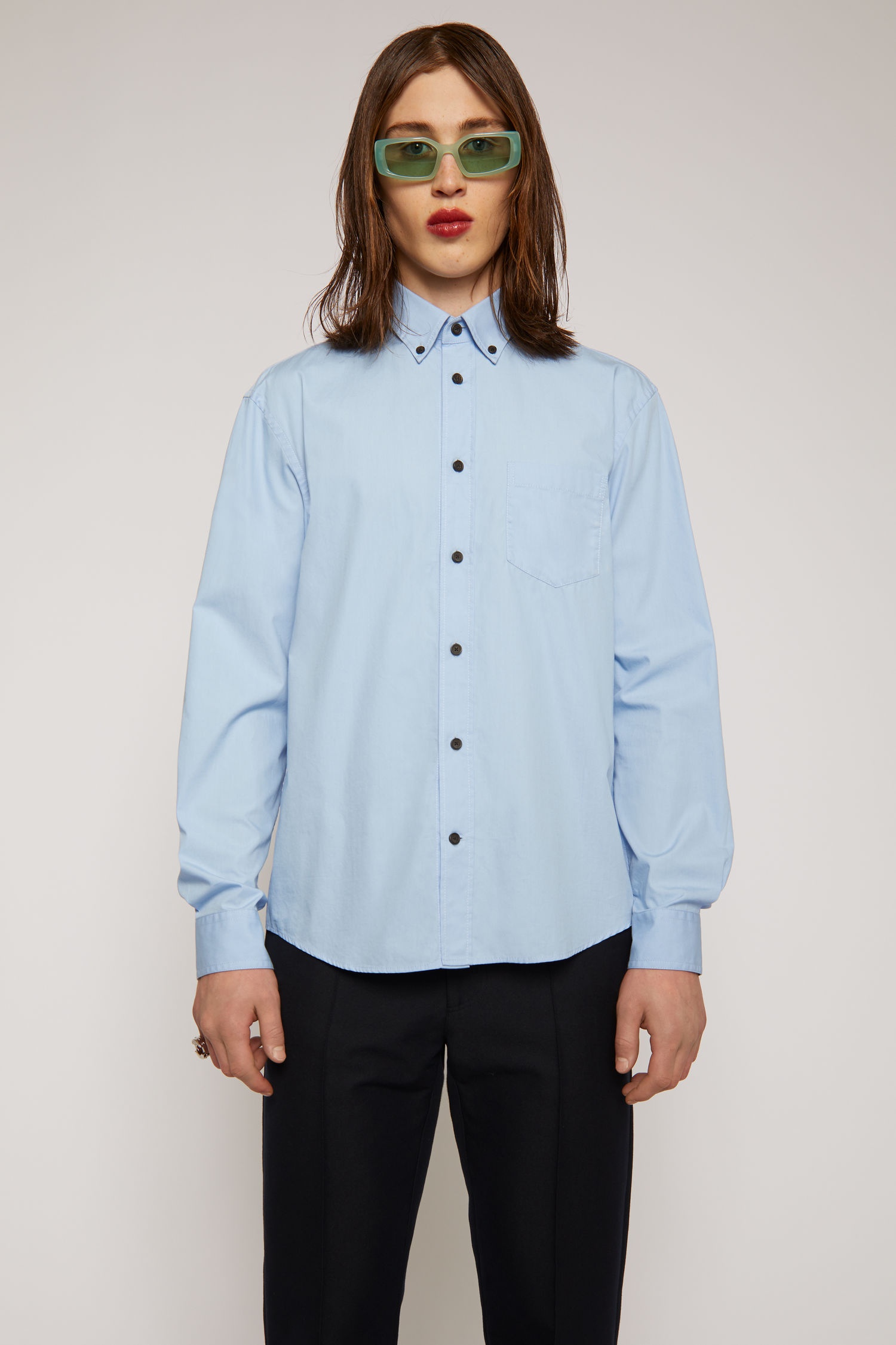 Cotton poplin shirt pale blue - 2