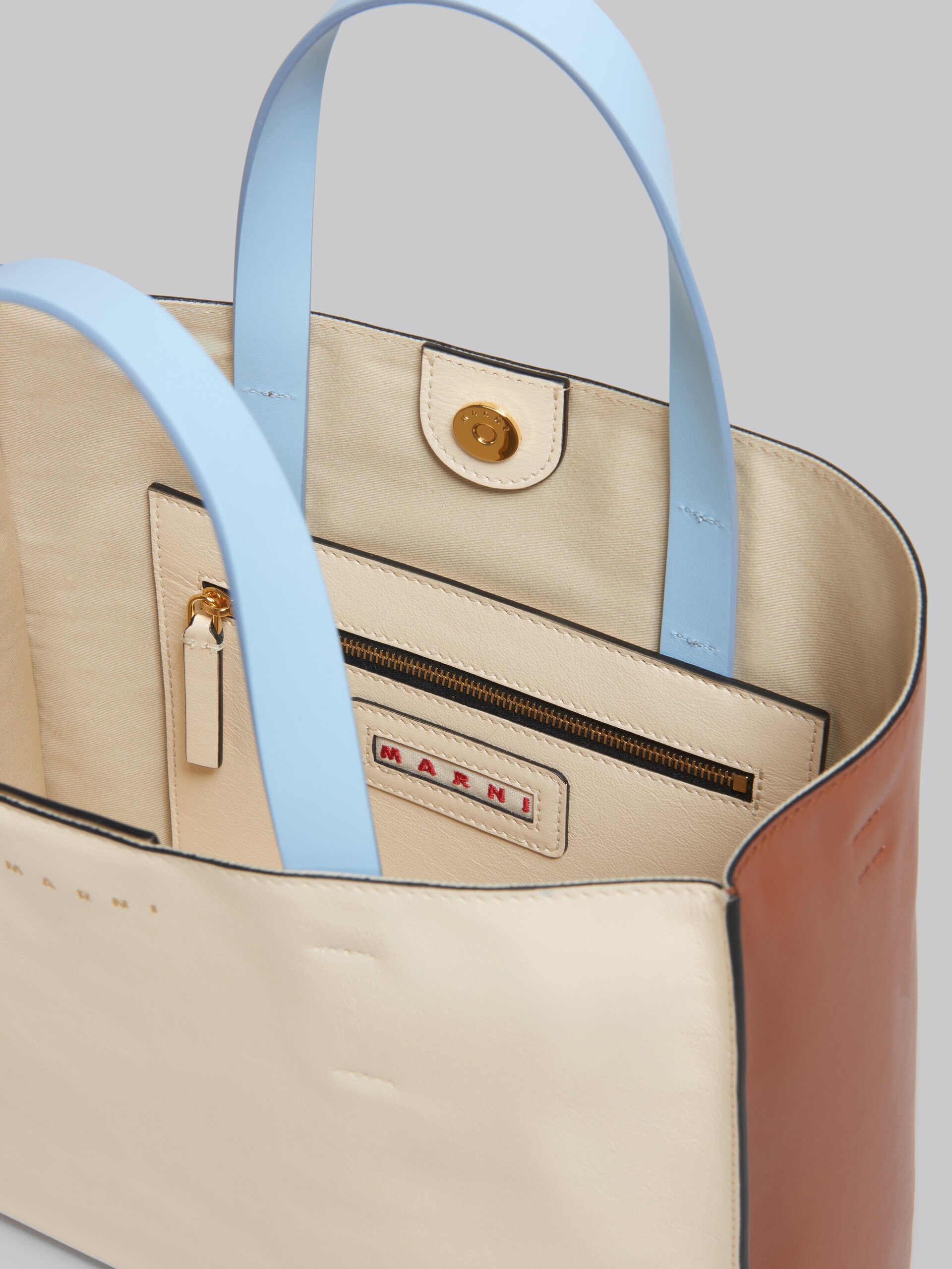 MUSEO SOFT BAG E/W IN WHITE BROWN AND LIGHT BLUE LEATHER - 4