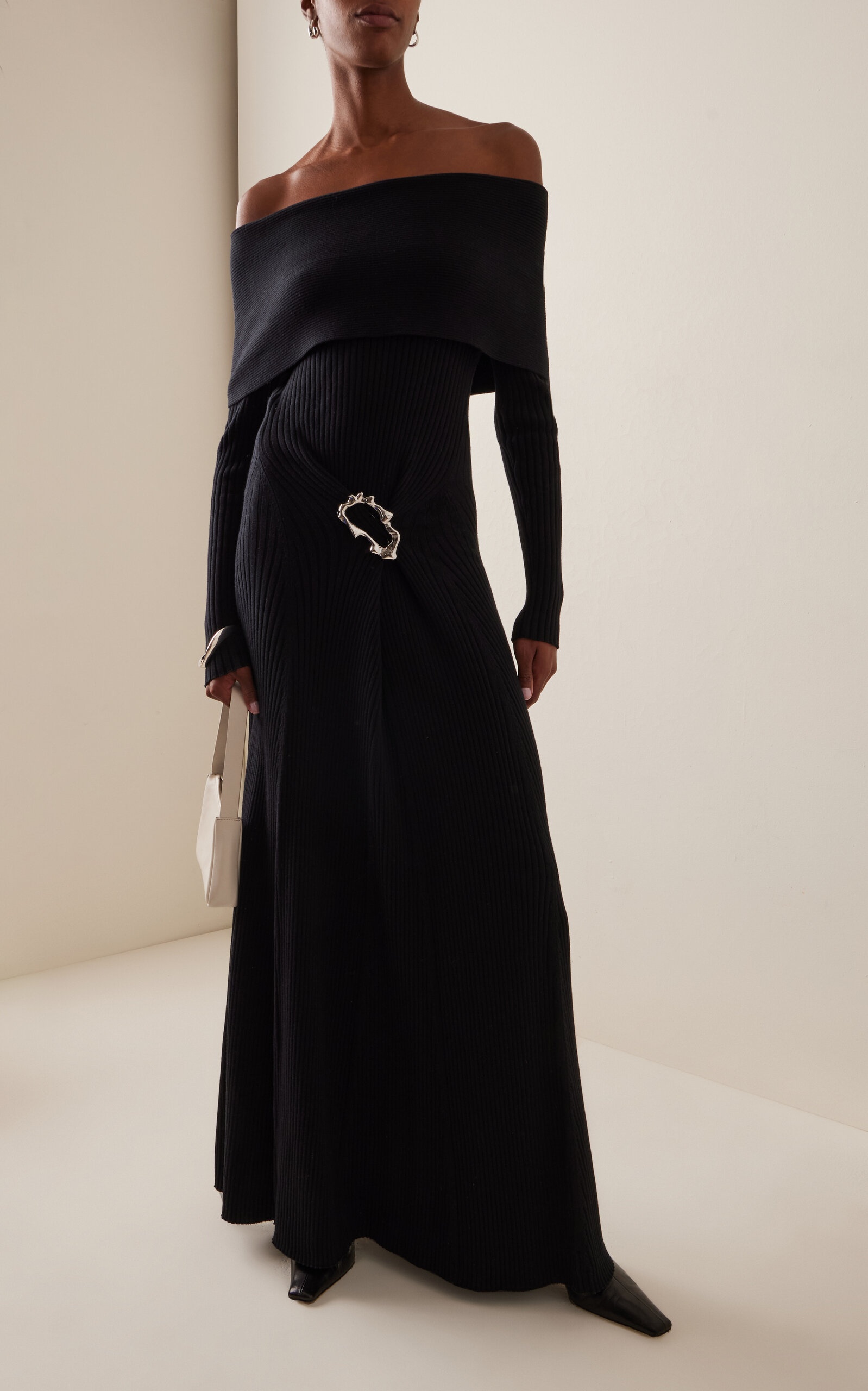 Phoebe Off-The-Shoulder Knit-Cotton Maxi Dress black - 3