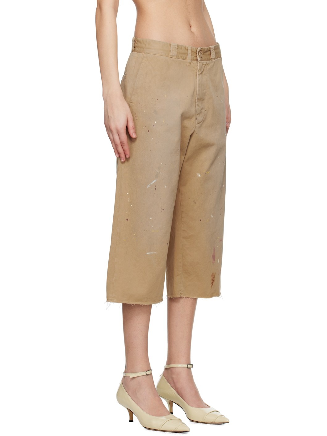 Beige Cotton Gabardine Shorts - 2