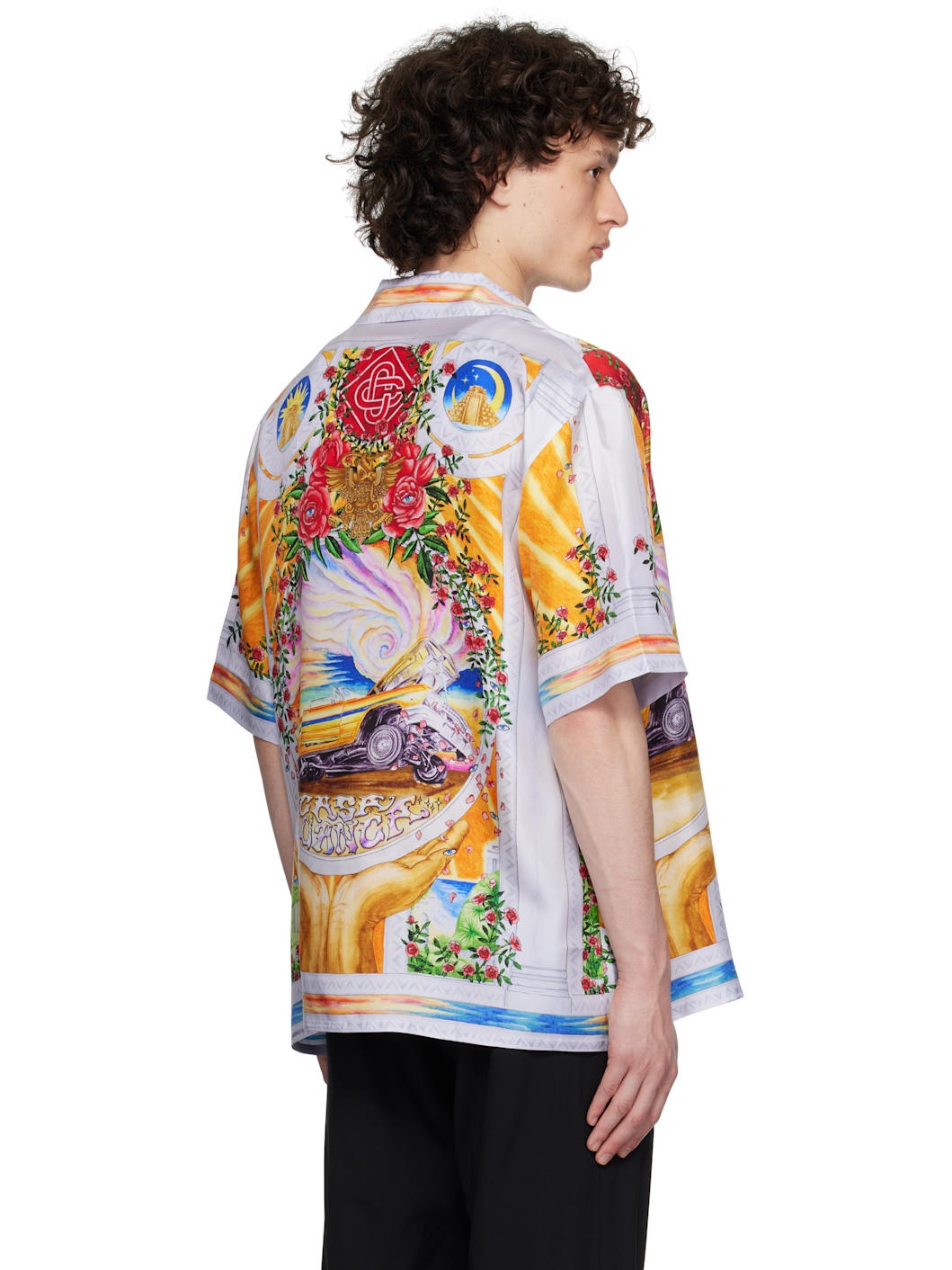Multicolor 'La Tornade De Rose' Short Sleeve Silk Shirt - 3