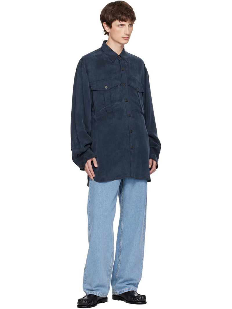 Dries Van Noten Navy Oversized Cupro Shirt outlook