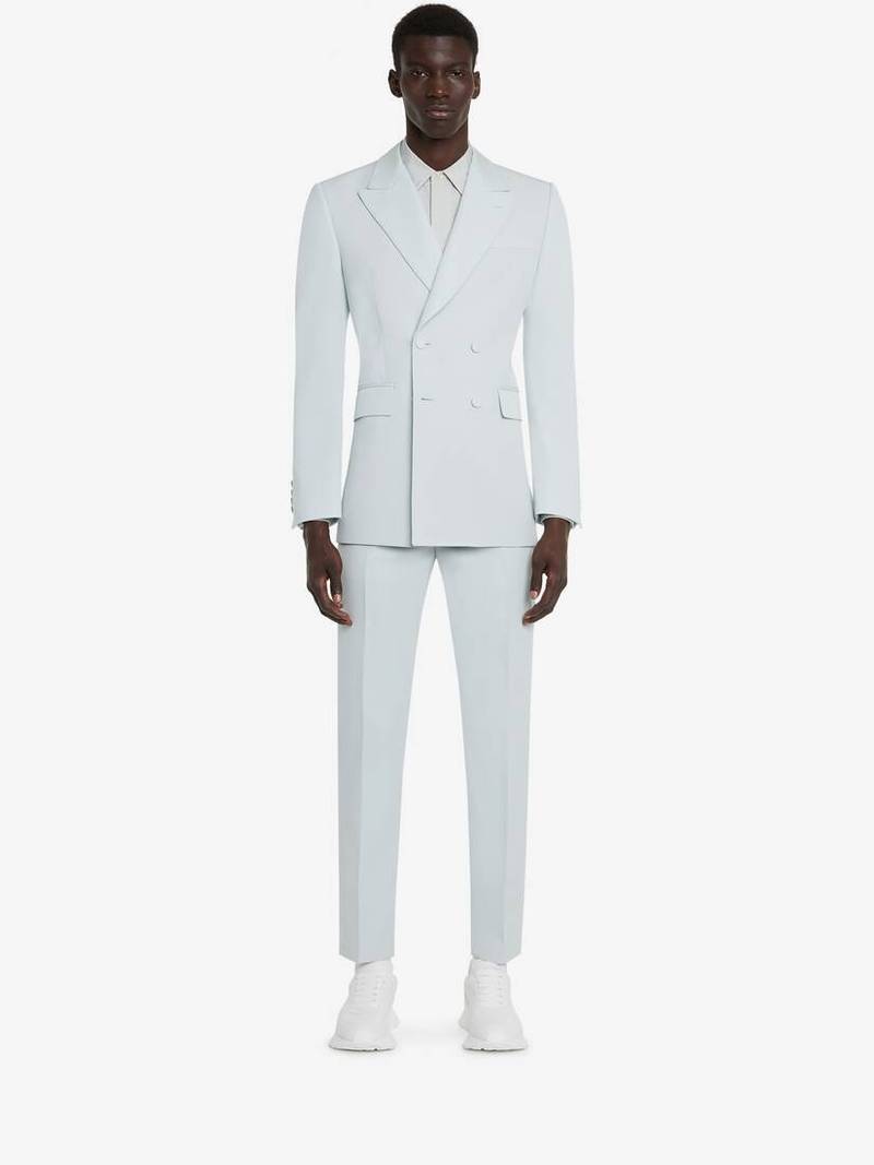 Alexander McQueen Men's Grain De Poudre Double-breasted Jacket in Spring Blue outlook