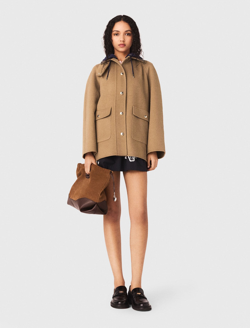 maje Wool coat with removable hood outlook