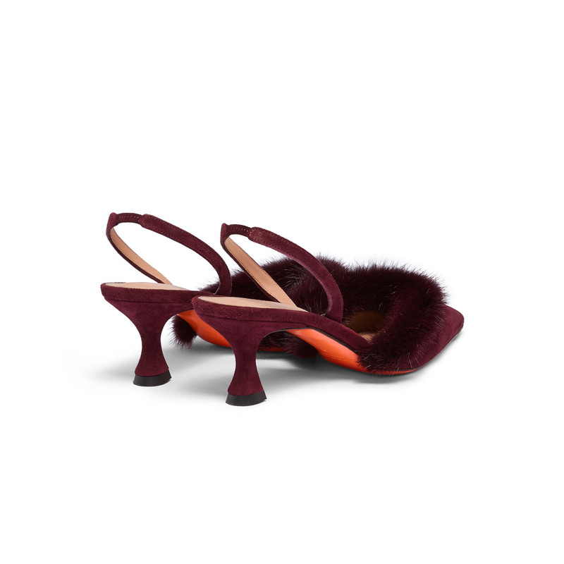 Women's burgundy suede and mink mid-heel slingback 4