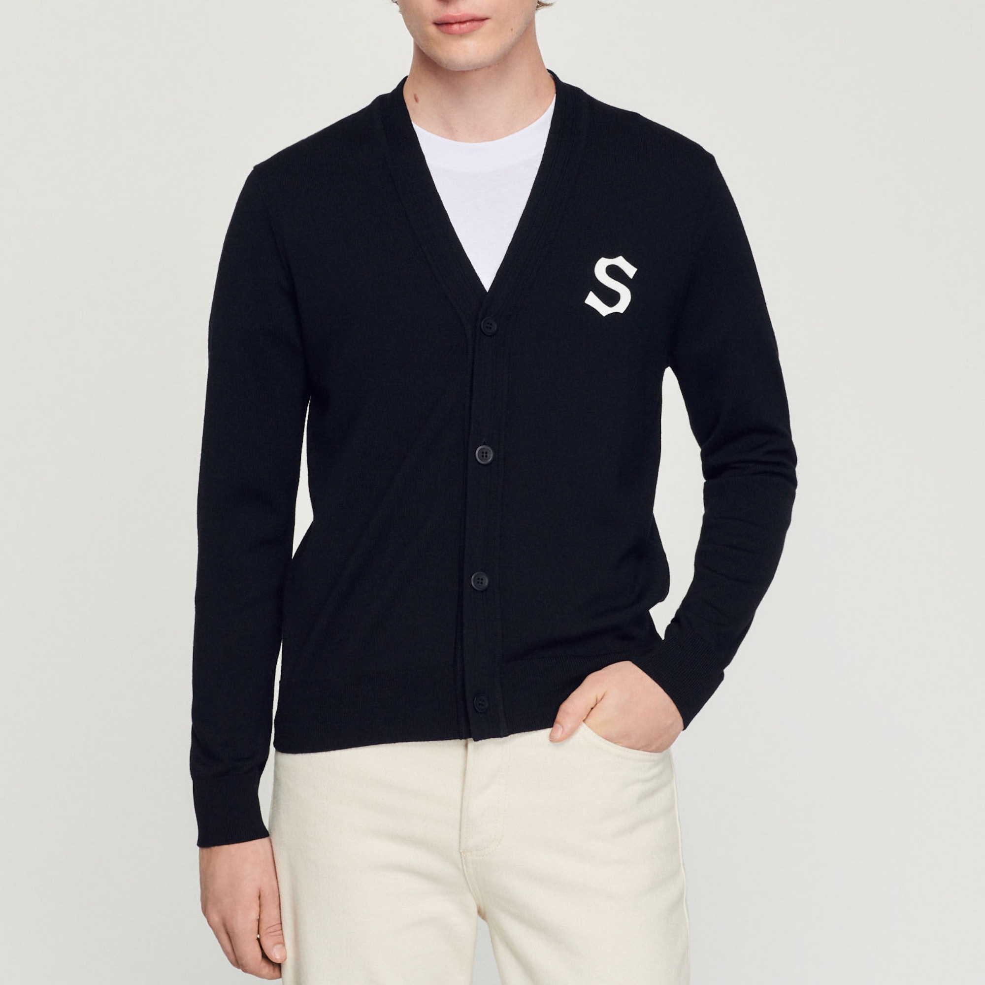Wool cardigan with S patch - 2
