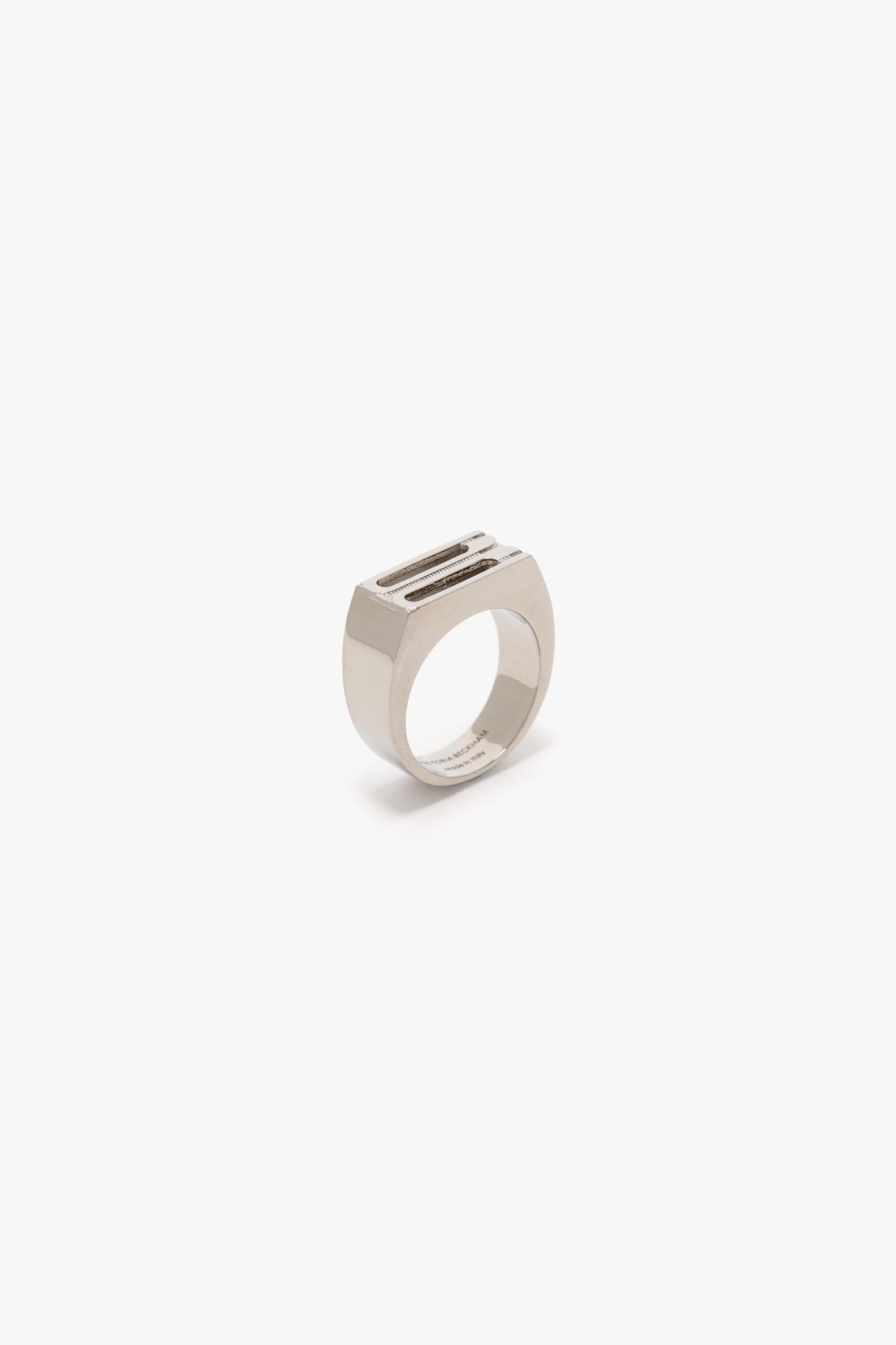 B Frame Signet Ring In Silver - 3