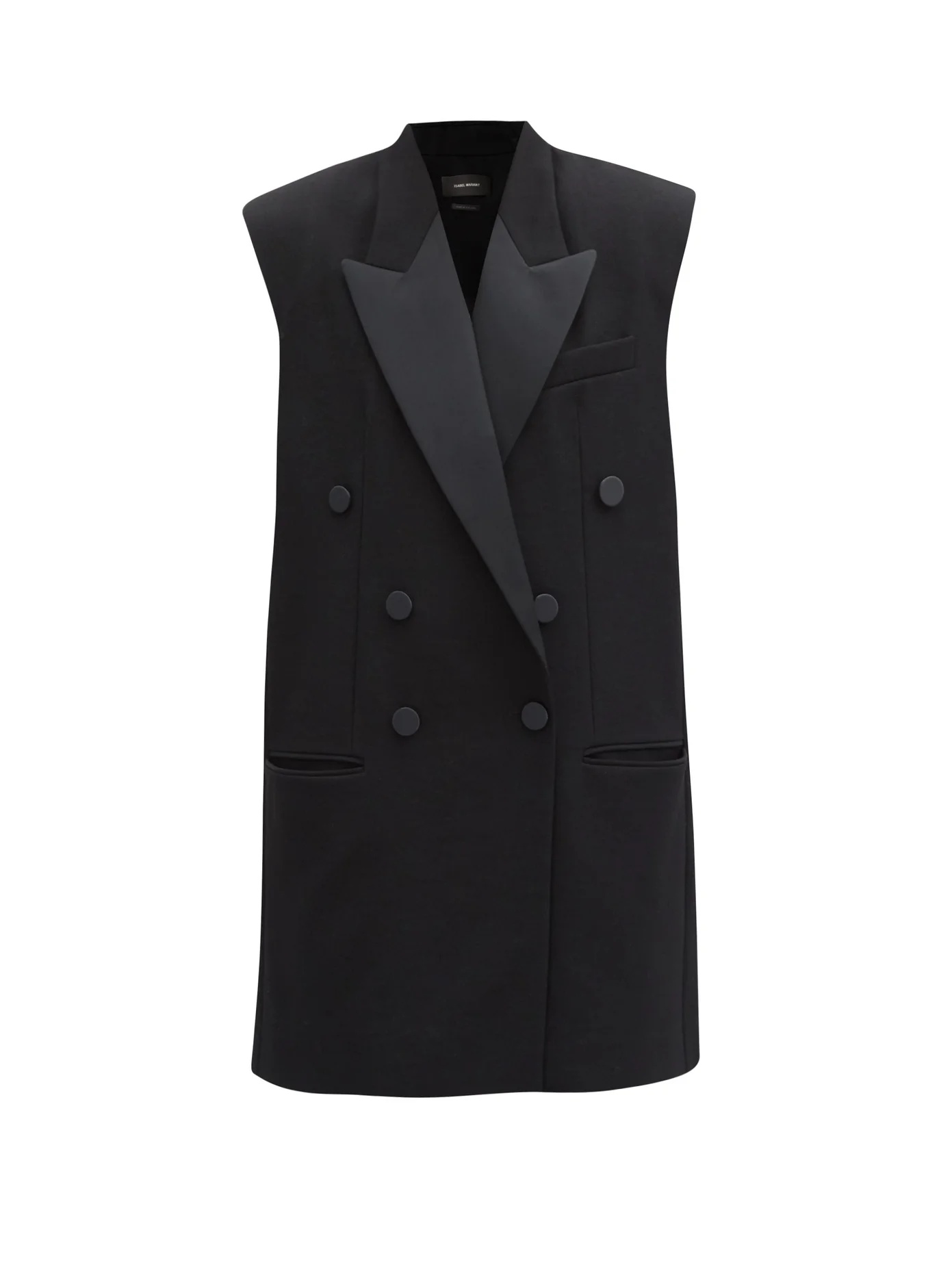 Onyx double-breasted sleeveless wool blazer - 1