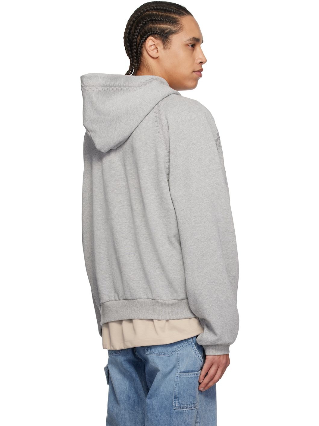 Gray Line Embroidered Hoodie - 3
