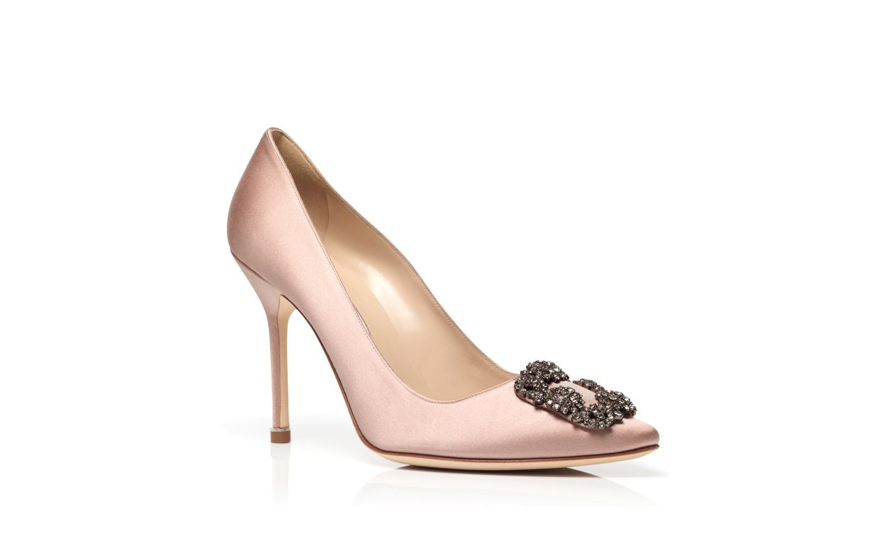 Beige Satin Jewel Buckle Pumps - 3