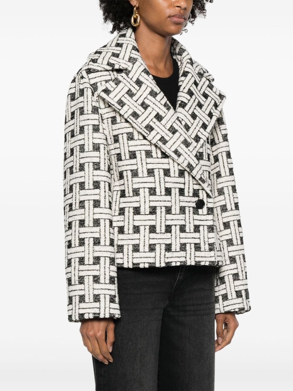 check-pattern double-breasted jacket - 3