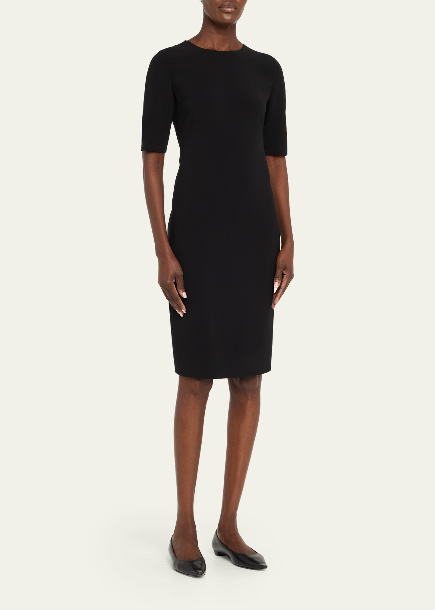 Short-Sleeve Wool Crepe Stretch Dress - 4