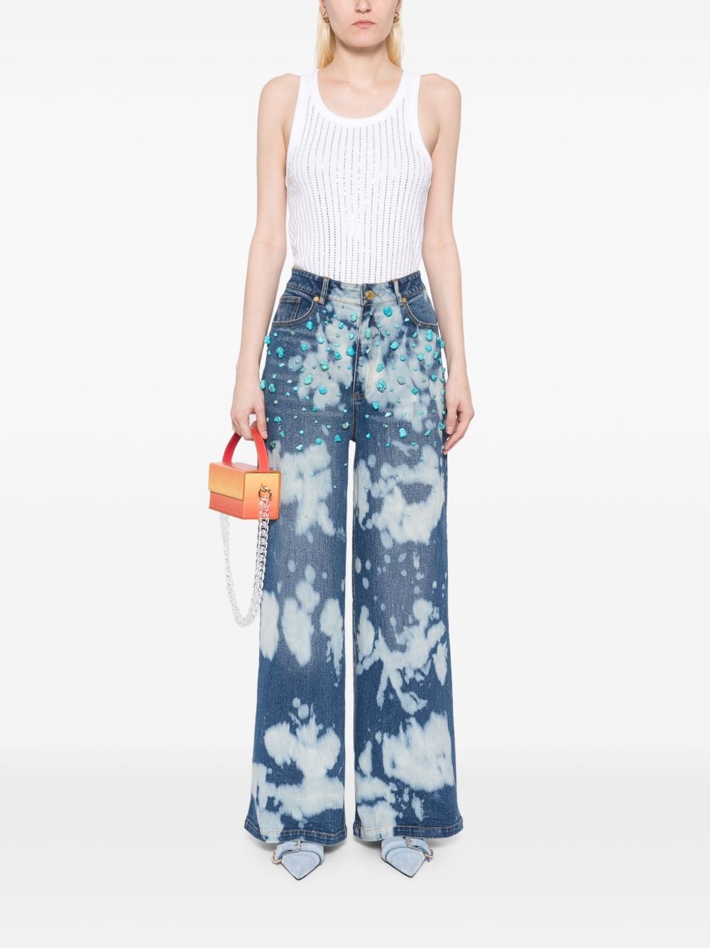 turquoise-stone bleached jeans - 2