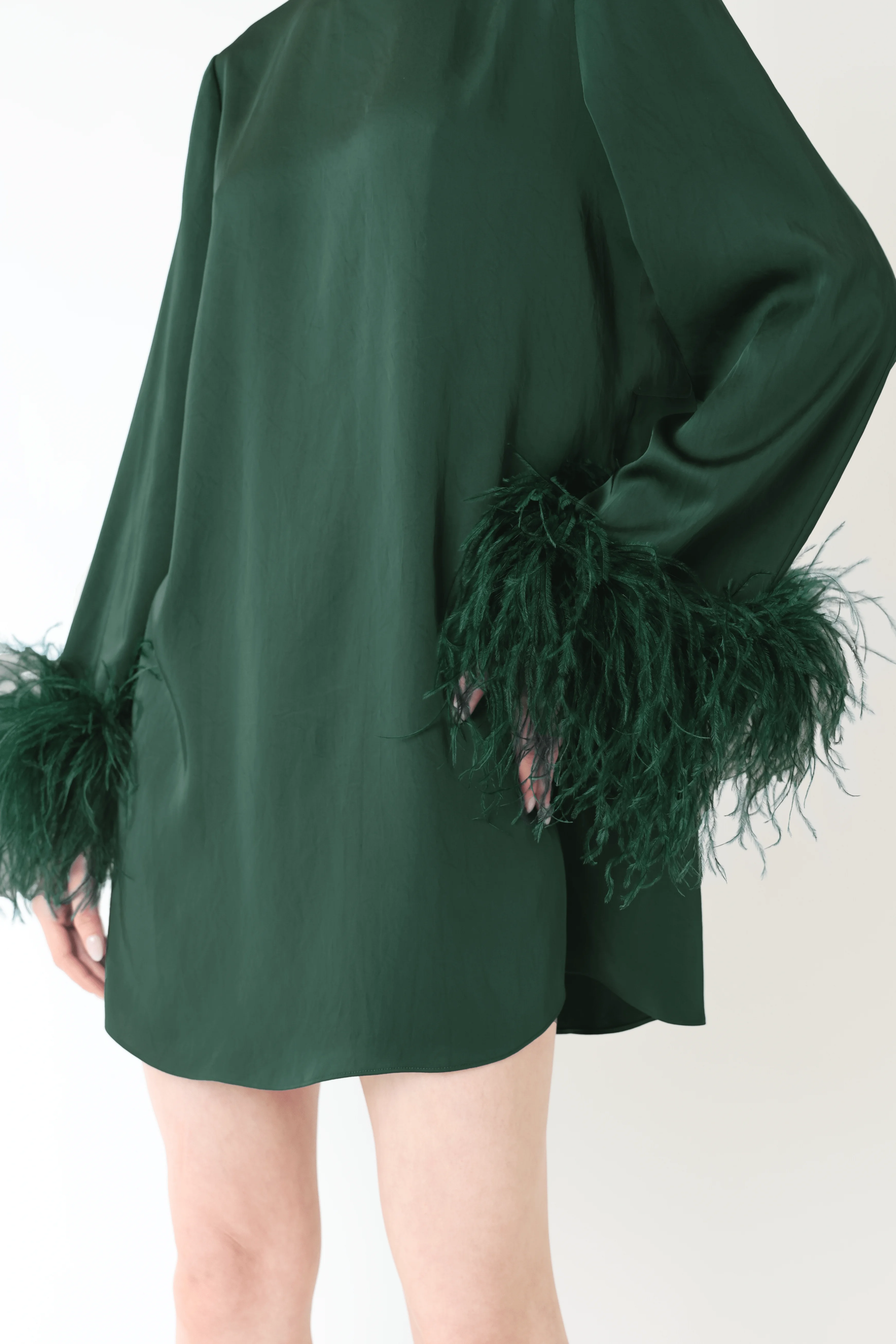 Lightweight Satin Dress With Feathers - 1