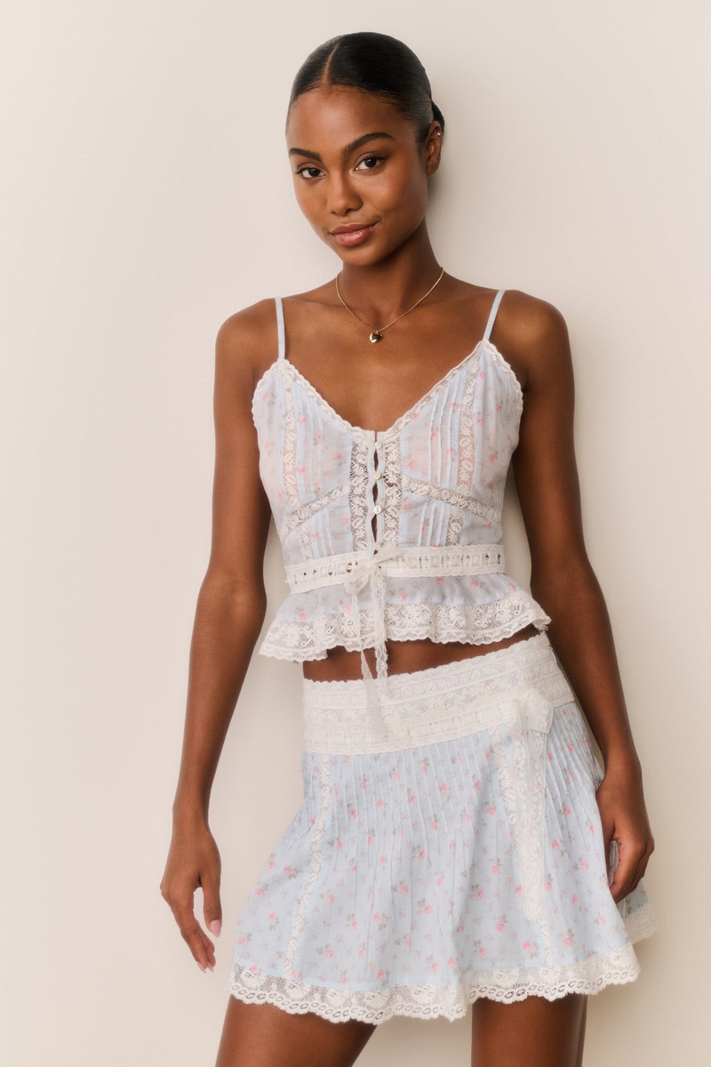 LoveShackFancy Solena Floral Cotton Mini Skirt outlook