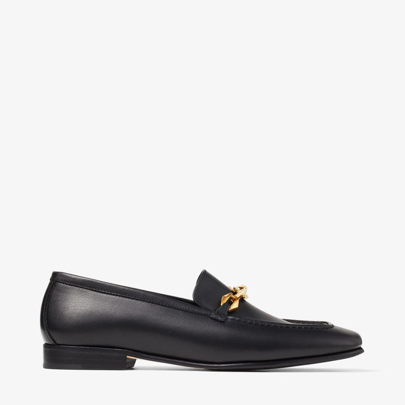 Diamond Tilda Loafer Black Calf Leather Loafers with Chain Embellishment - 1
