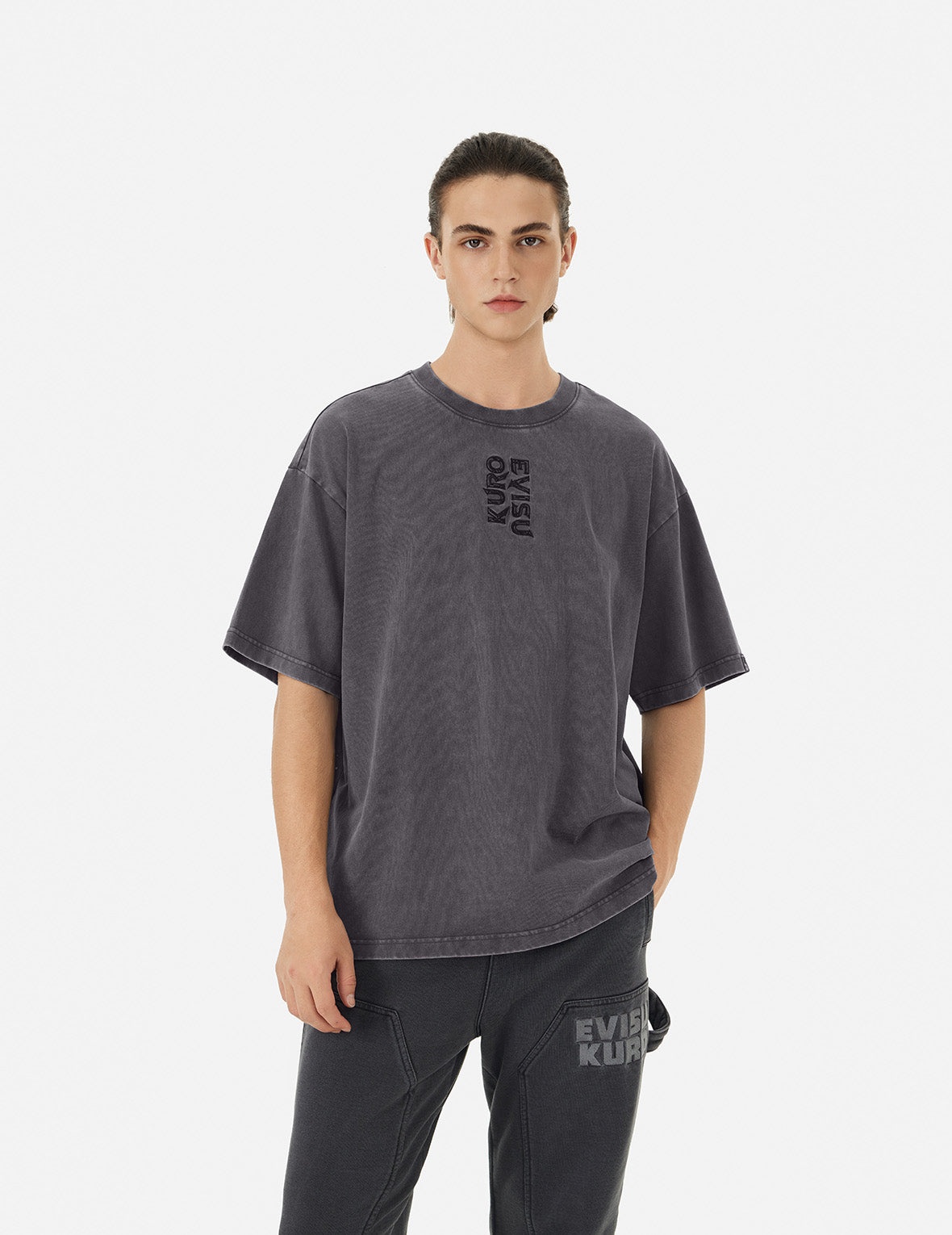 Washed Logo Embroidery and Print Loose Fit T-shirt - 6