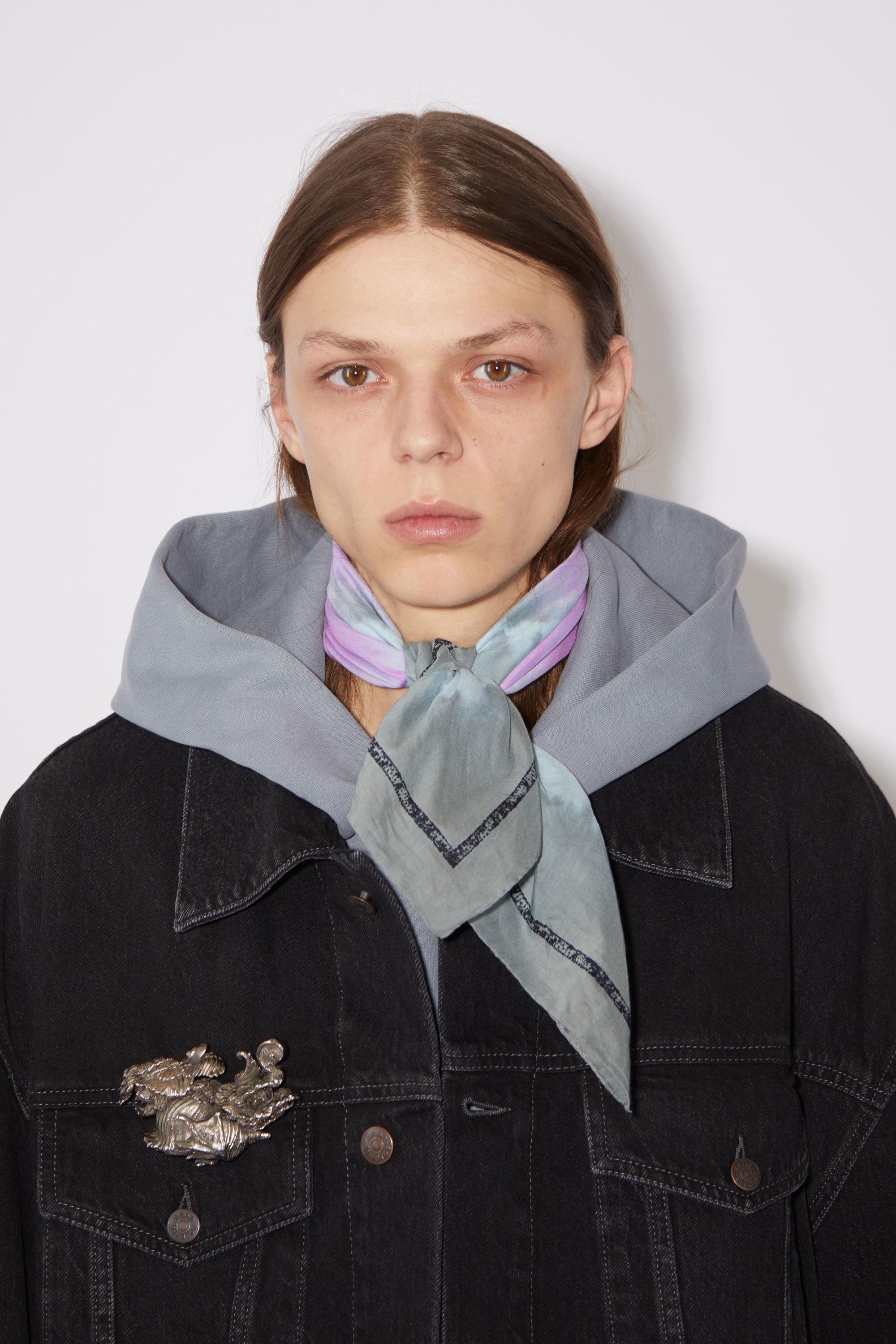 Cotton-silk scarf - Grey/bright pink - 3