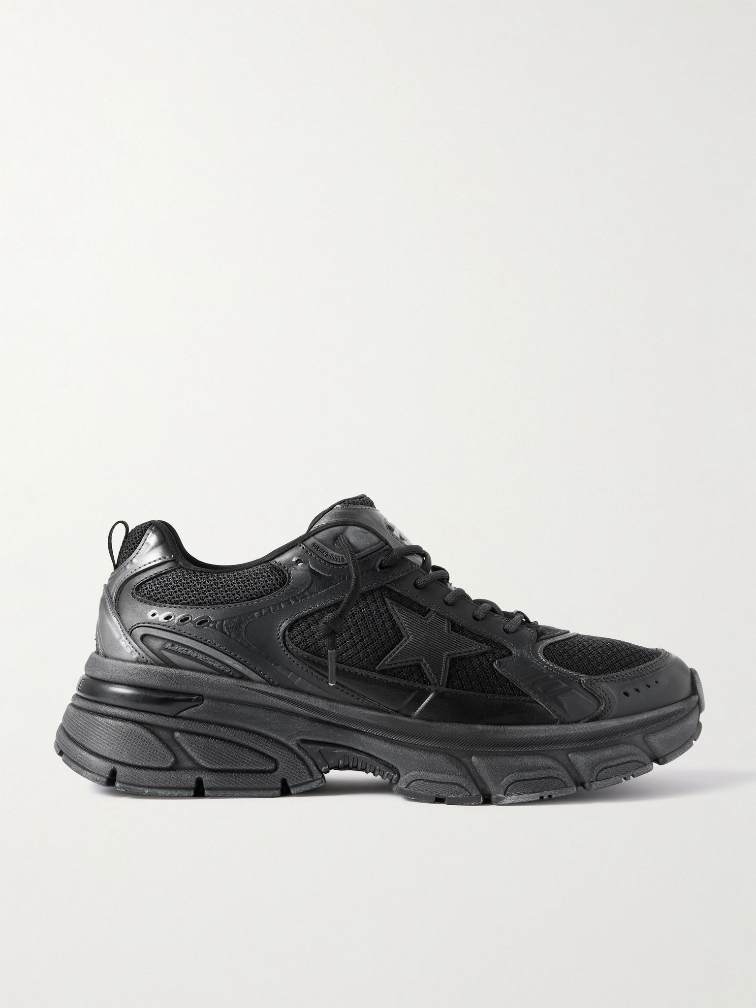 Lightstar Rubber-Trimmed Leather and Mesh Sneakers Black - 1