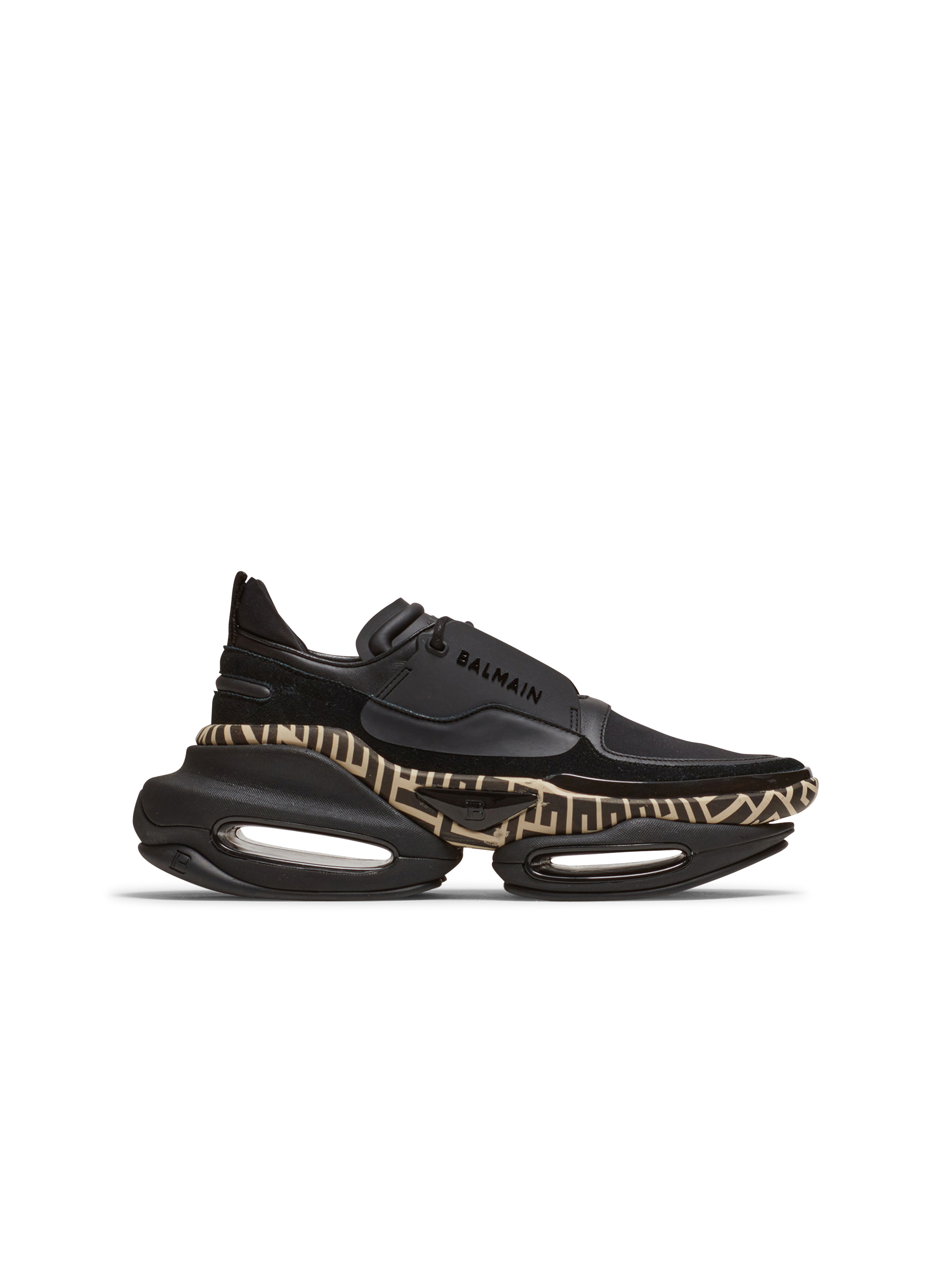 Leather and suede B-Bold low-top trainers with monogram print - 1