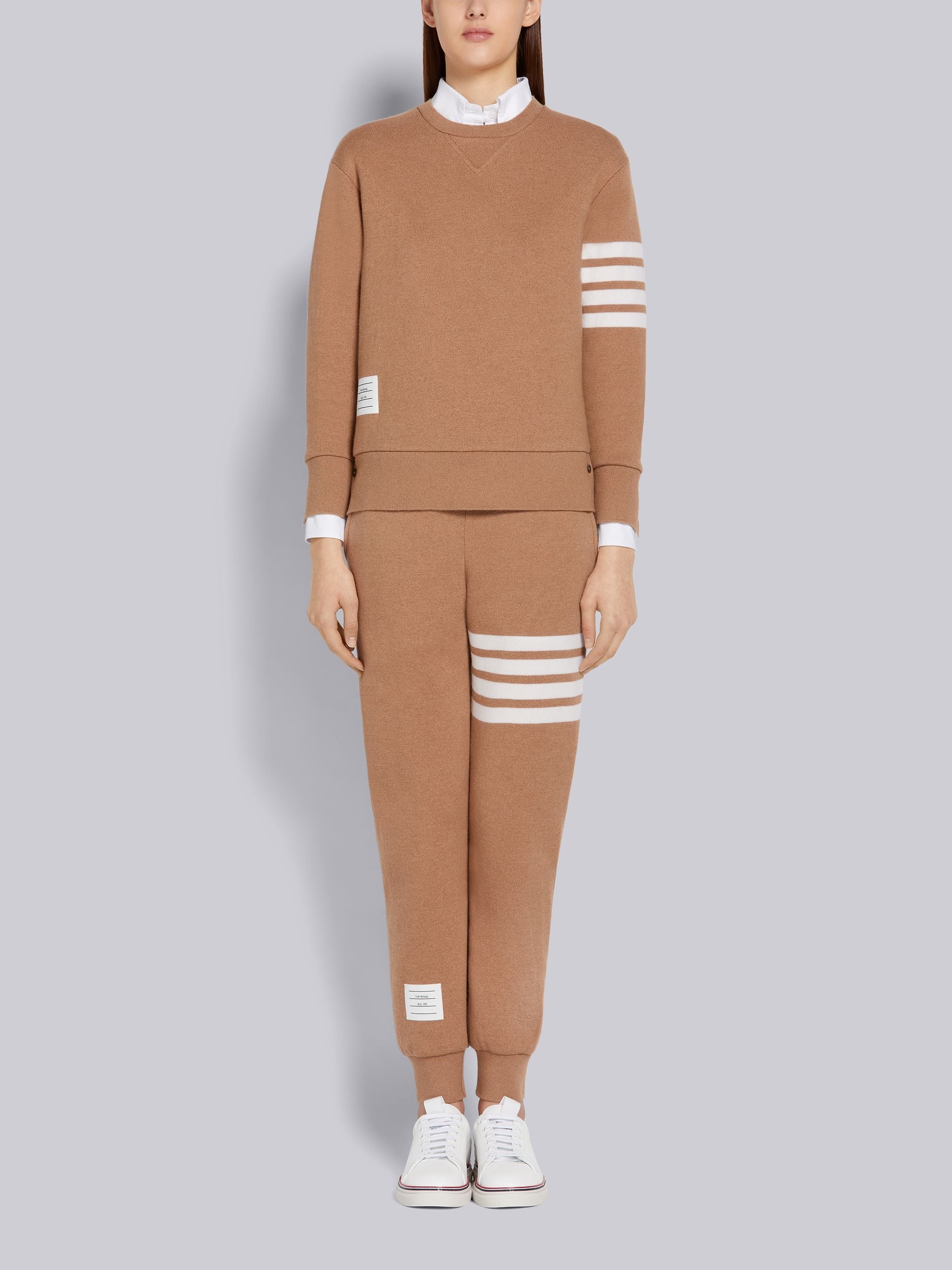 Camel Knitted Double Face Cashmere 4-Bar Sweatpants - 4