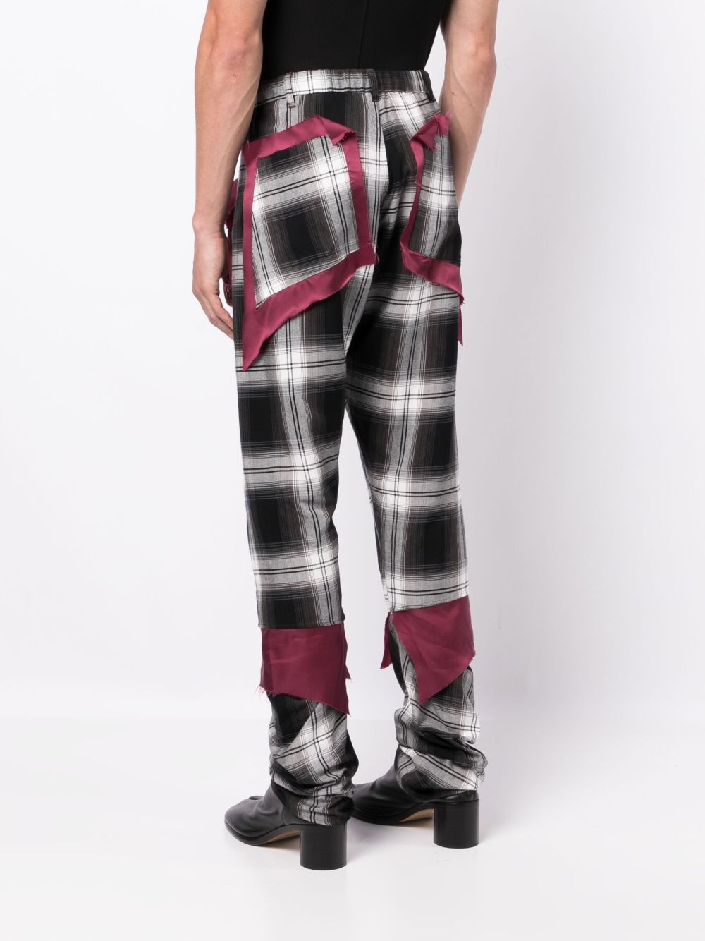 check-print asymmetric trousers - 4