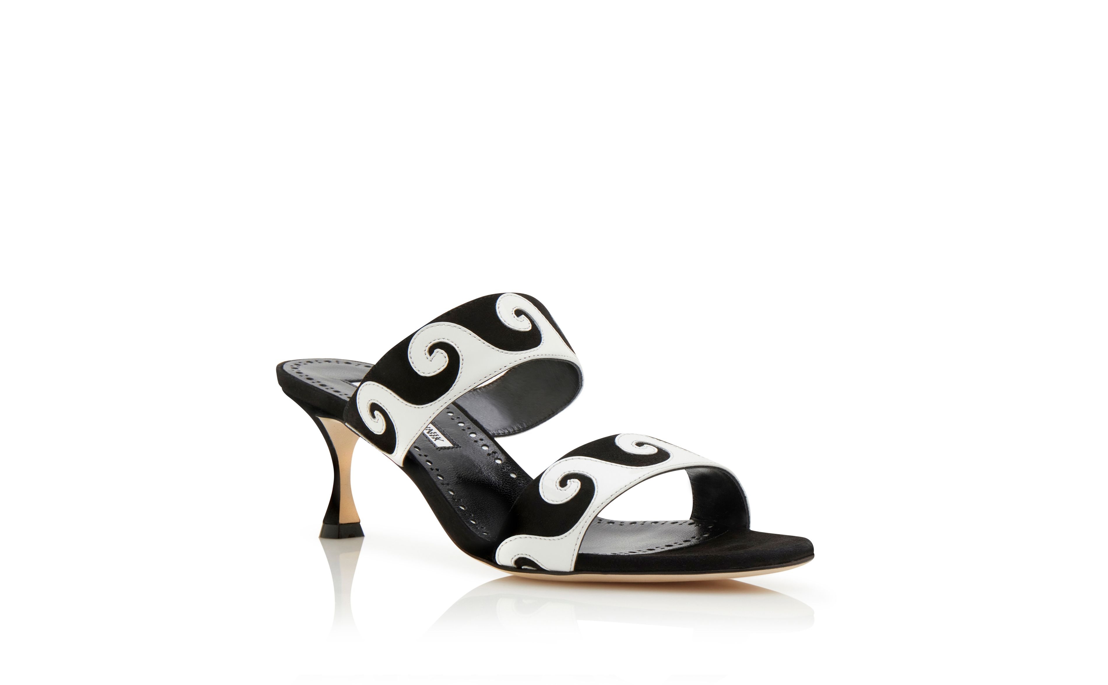 Black and White Suede Swirl Detail Mules - 3