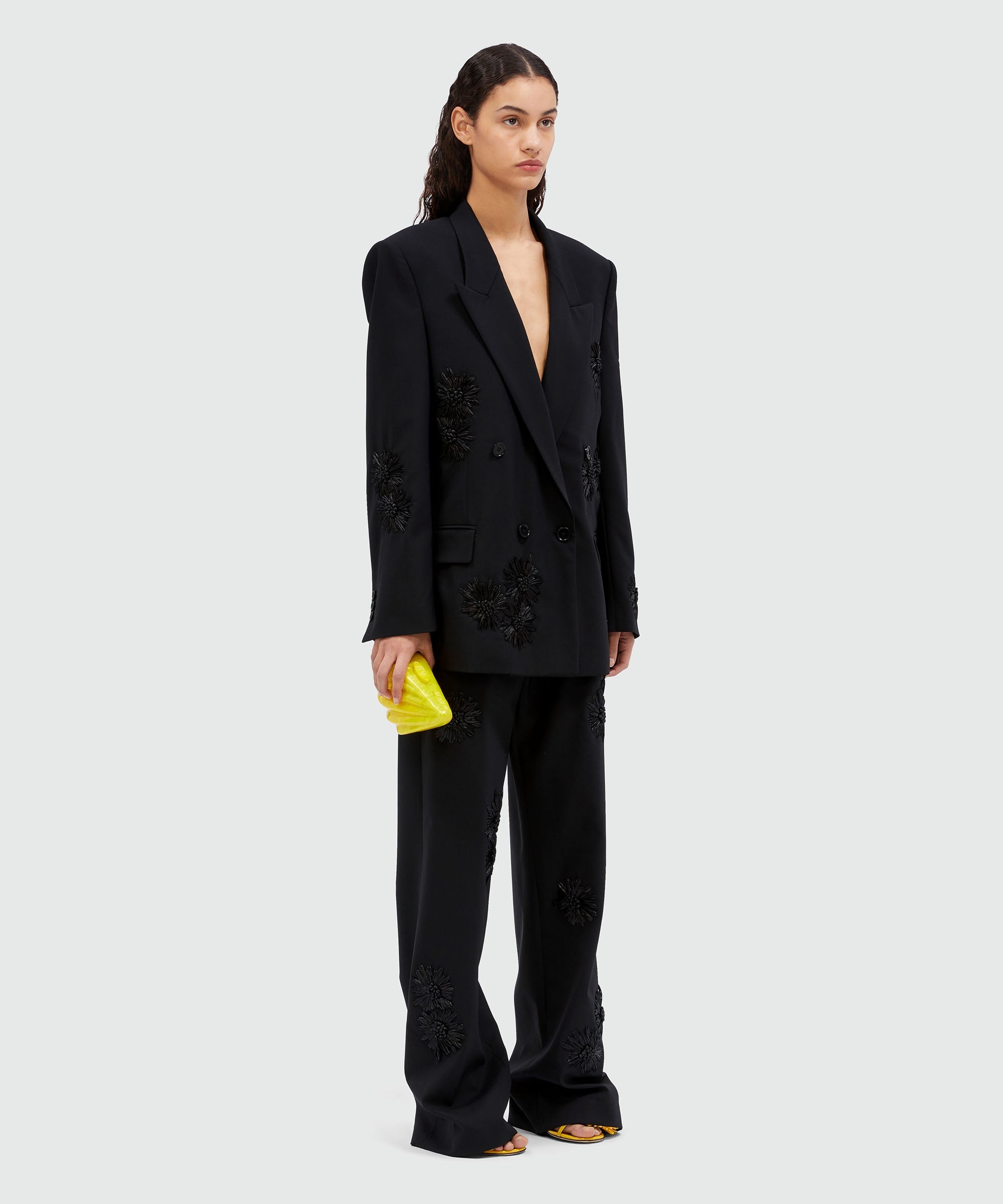 Wool trousers with raffia applications - 4