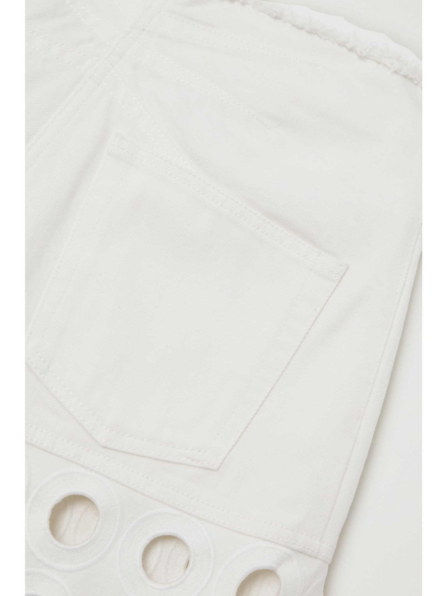 Embroidered laser-cut frayed low-rise jeans White - 5