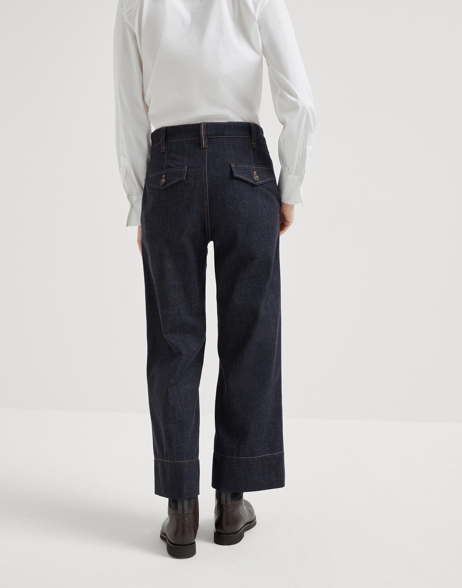 No-fade denim sartorial square trousers with monili - 2