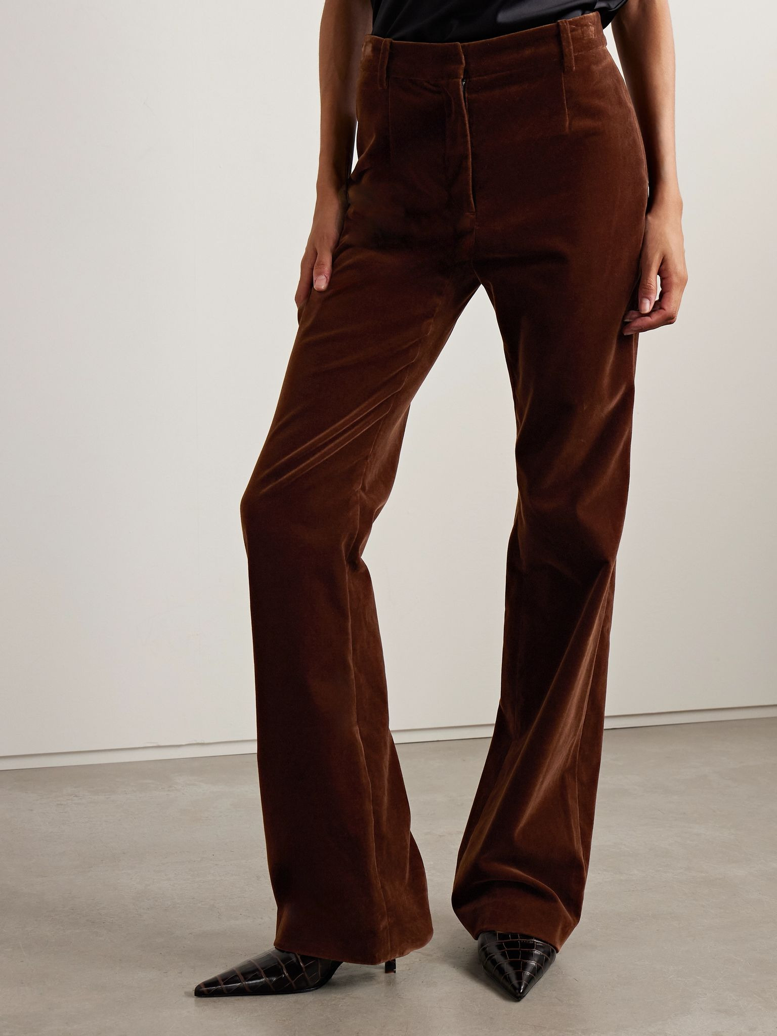 Corette cotton-blend velvet straight-leg pants Brown - 3