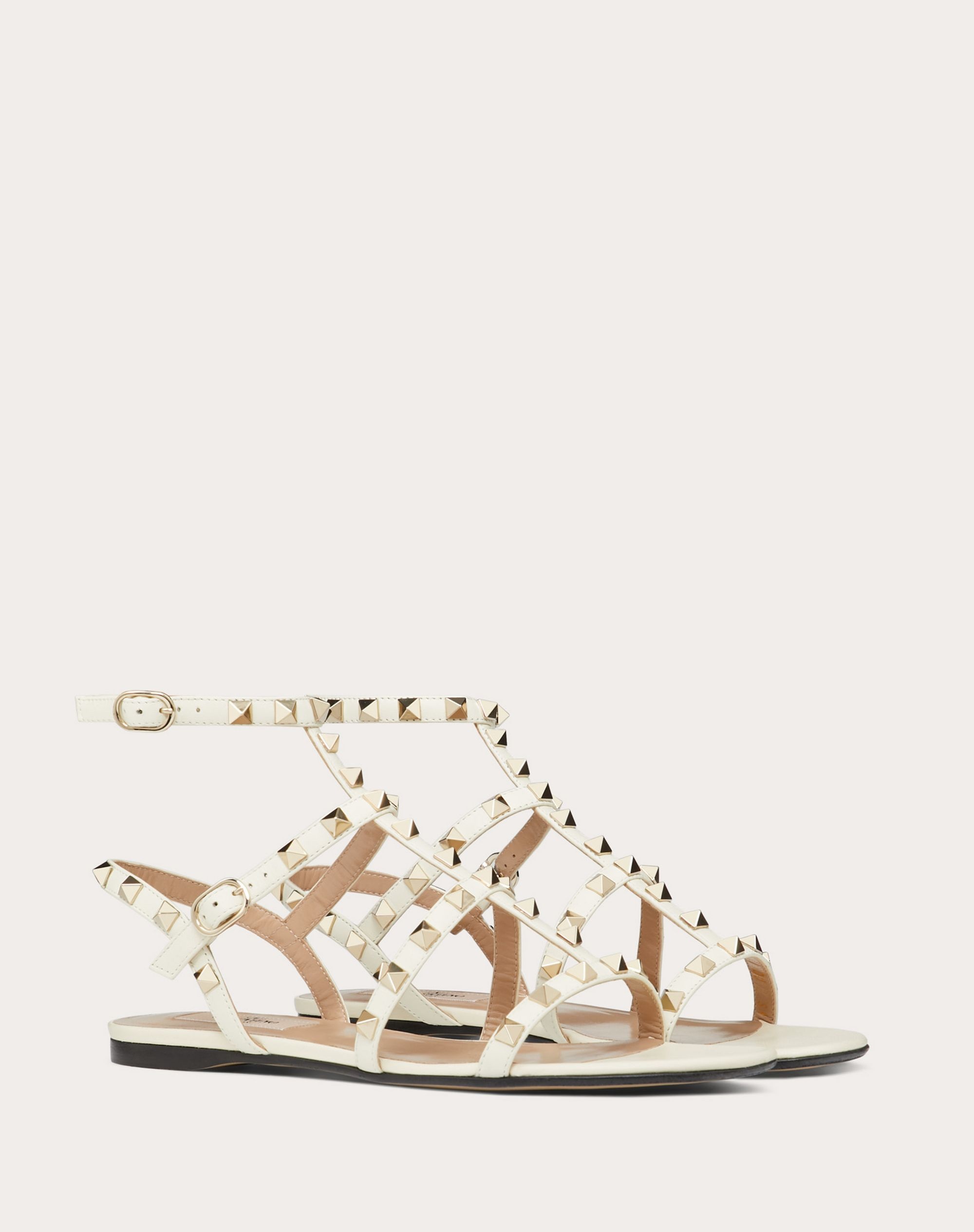 Rockstud Calfskin Ankle Strap Flat Sandal - 2