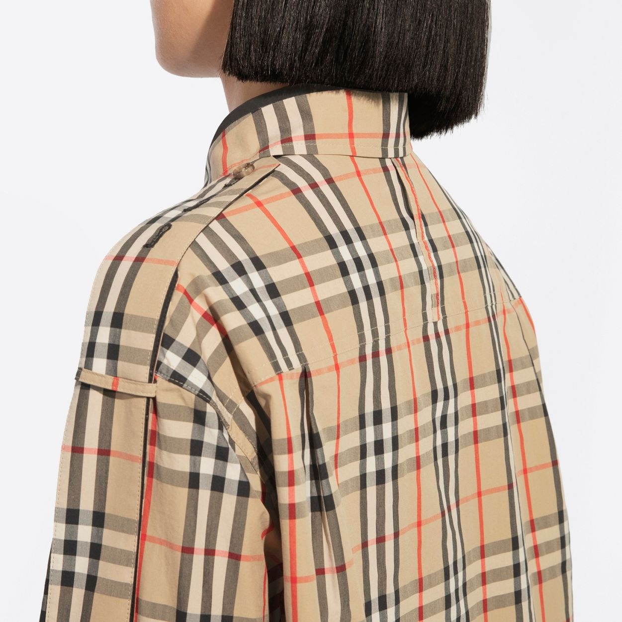 Strap Detail Vintage Check Cotton Oversized Shirt - 4