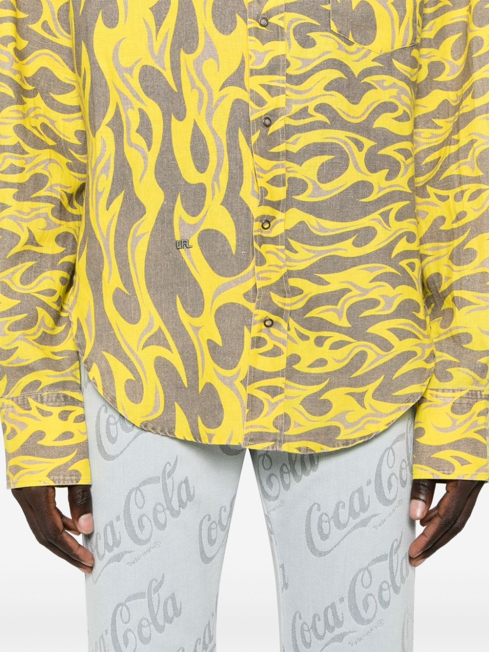 flame-print canvas shirt - 5