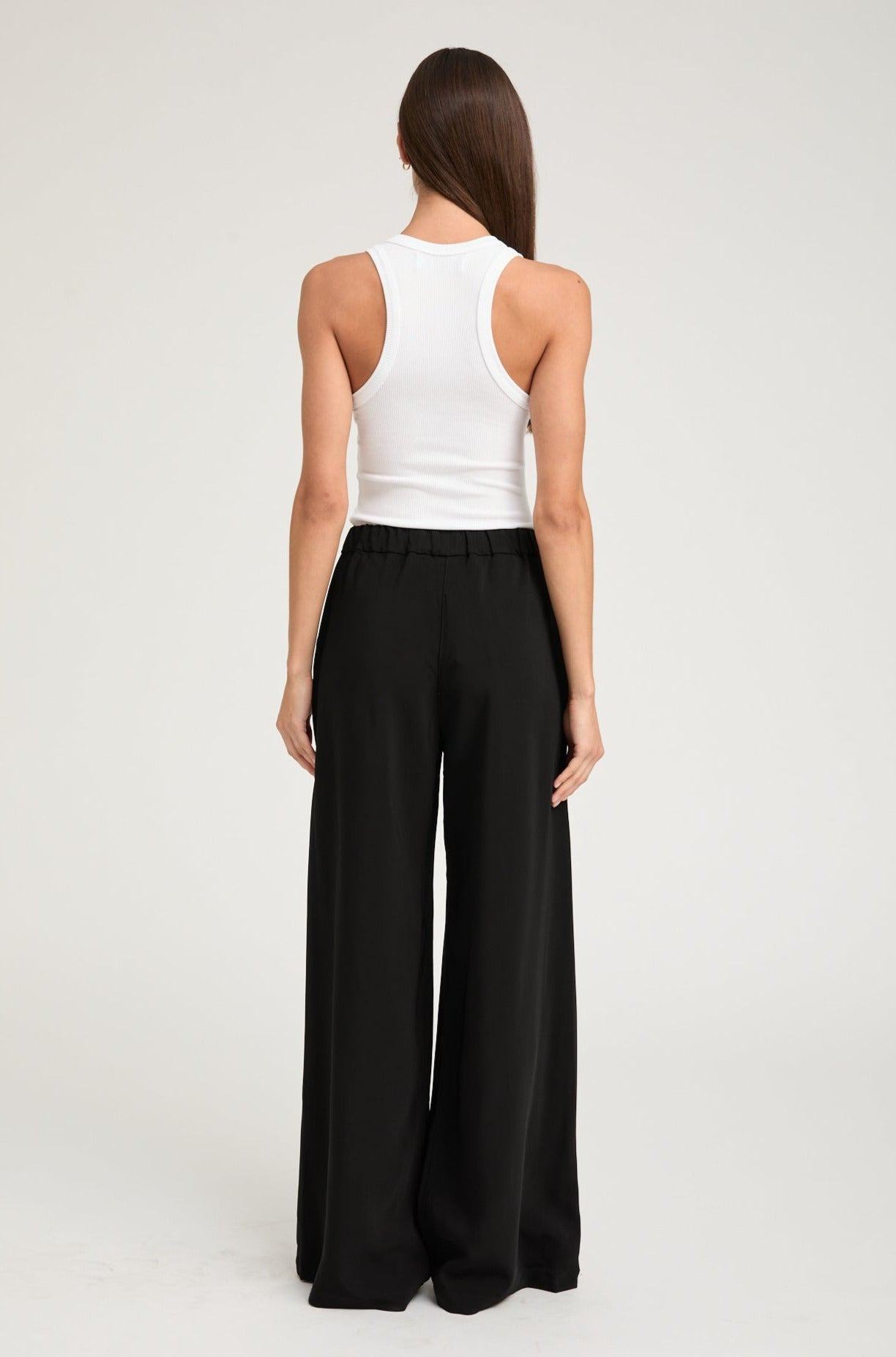 BLACK CREPE WIDE LEG PINTUCK TROUSERS - 3