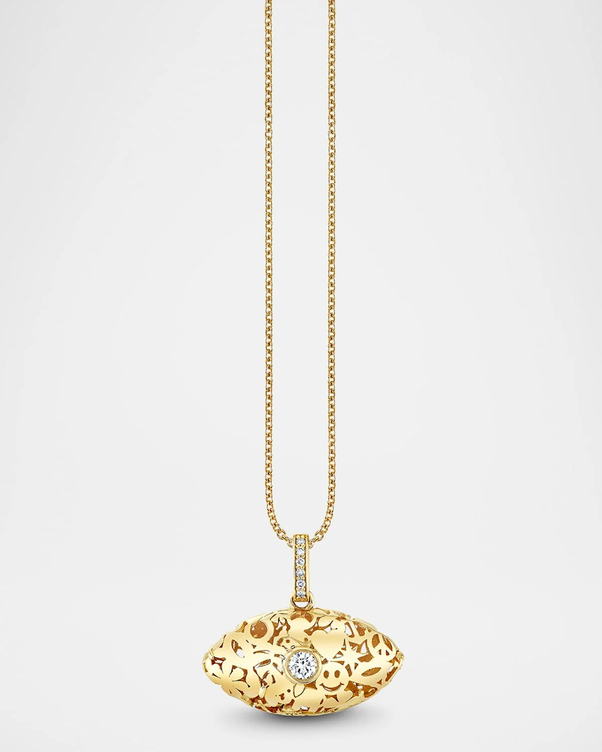 14K Icon Wallpaper Marquis Eye Charm on Heavy Tiffany Chain Necklace - 1