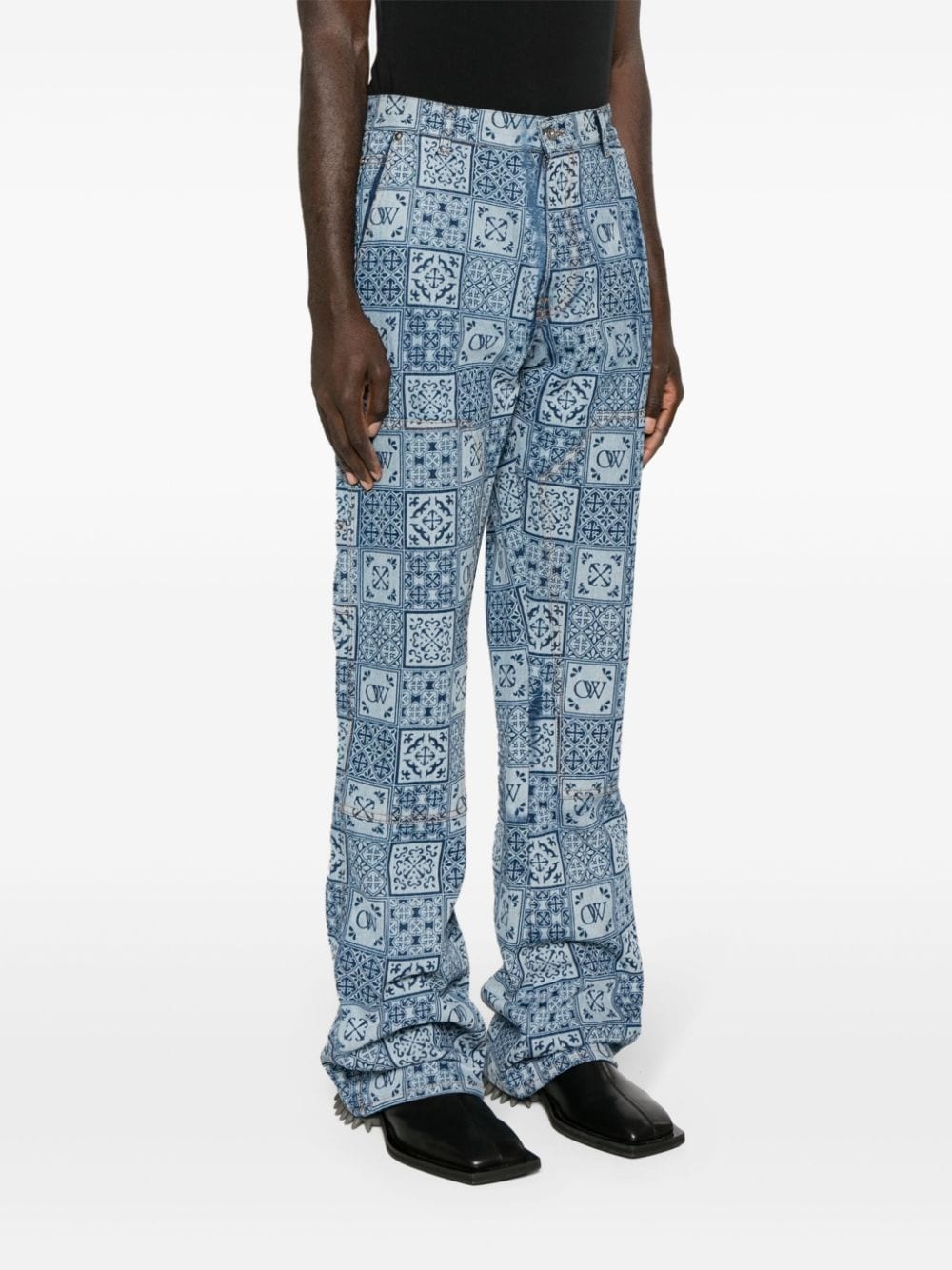 logo-print flared carpenter jeans - 3