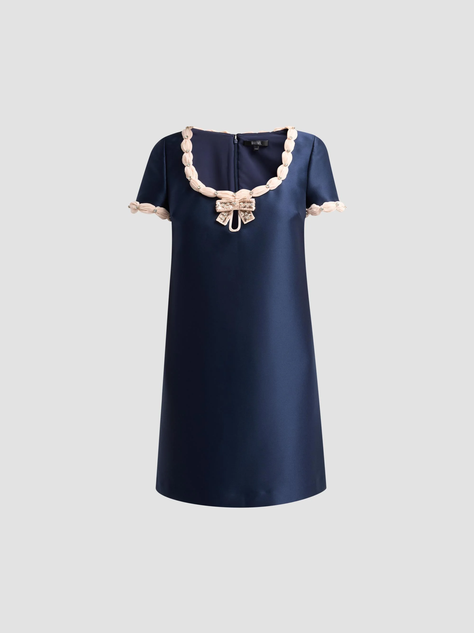 Women's Contrast Bow Mikado Shift Cocktail Dress - Navy - 1